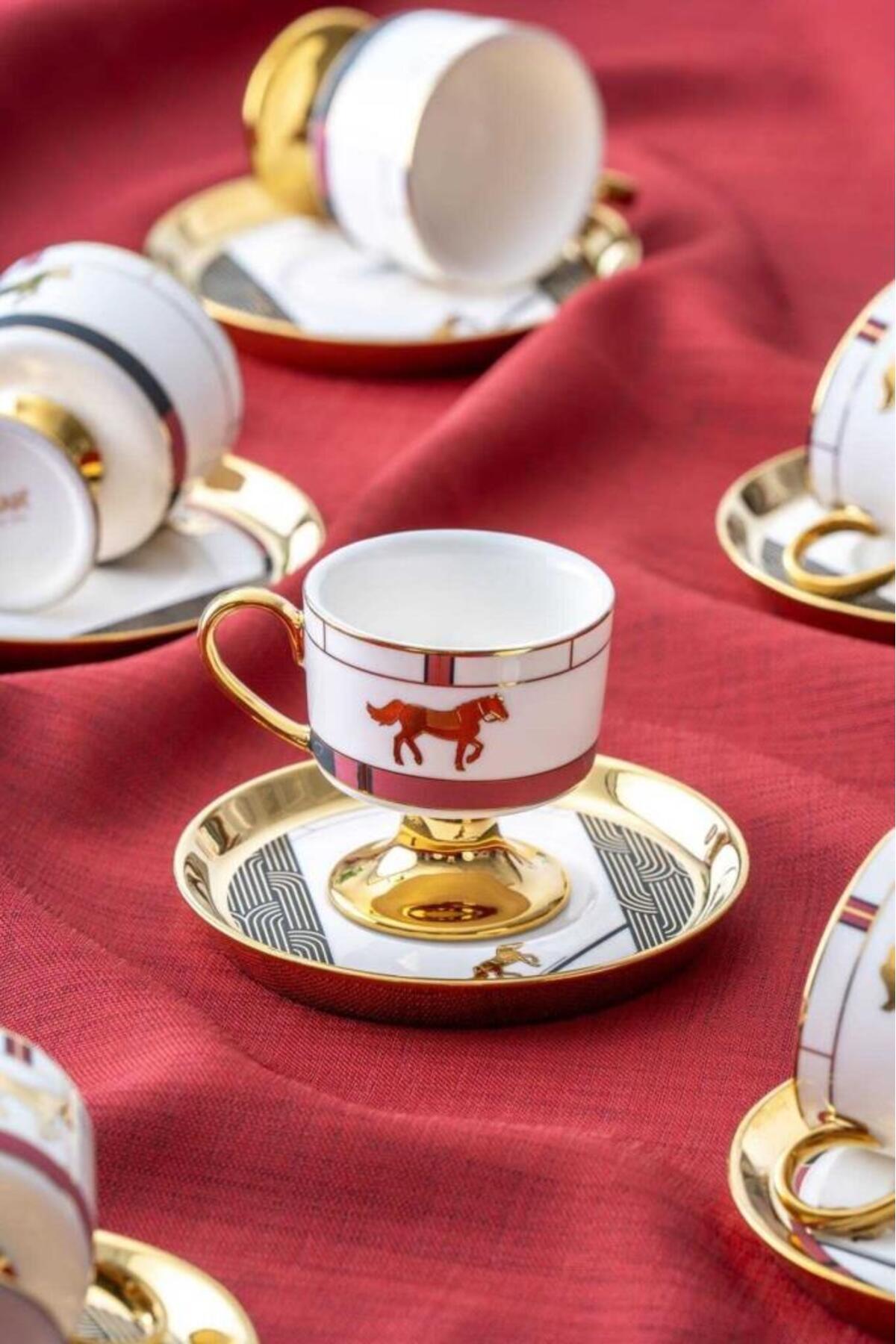 ACAR Dolye 6 Kişilik Porselen Kahve Fincanı Takımı Gold Yaldızlı HXF ...