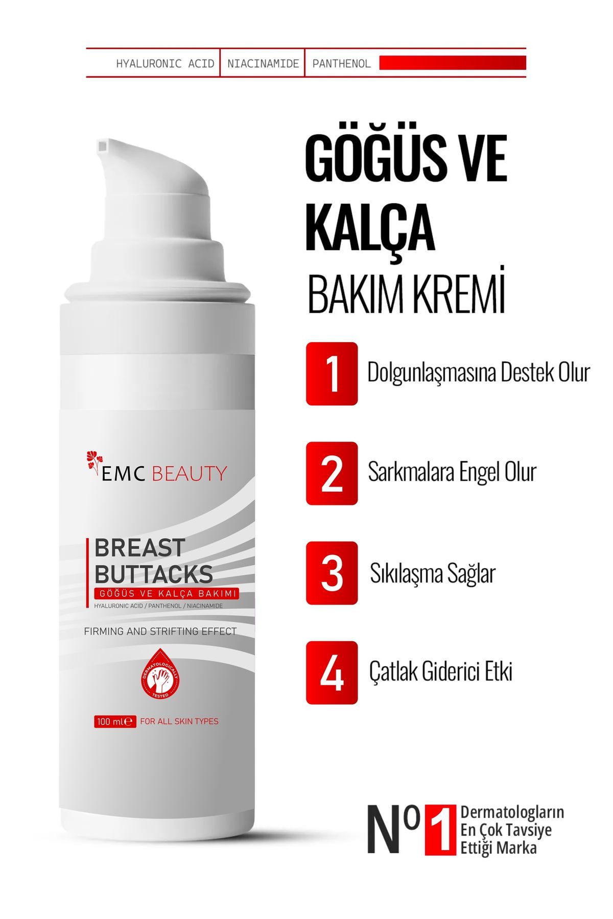 EMC BEAUTY Göğüs Ve Kalça Dikleştirici & Dolgunlaştırıcı Sıkılaştırıcı Bakım Kremi 100 ml