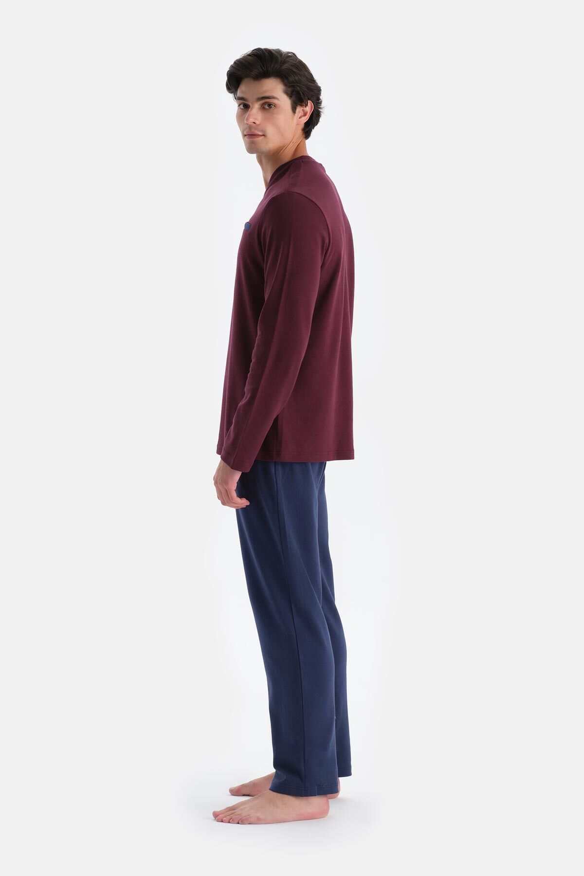 ست پیژامه مردانه مجموعه لباس خواب BORDEA V NECK FLETO POCKET T SHIRT PANTS Dagi
