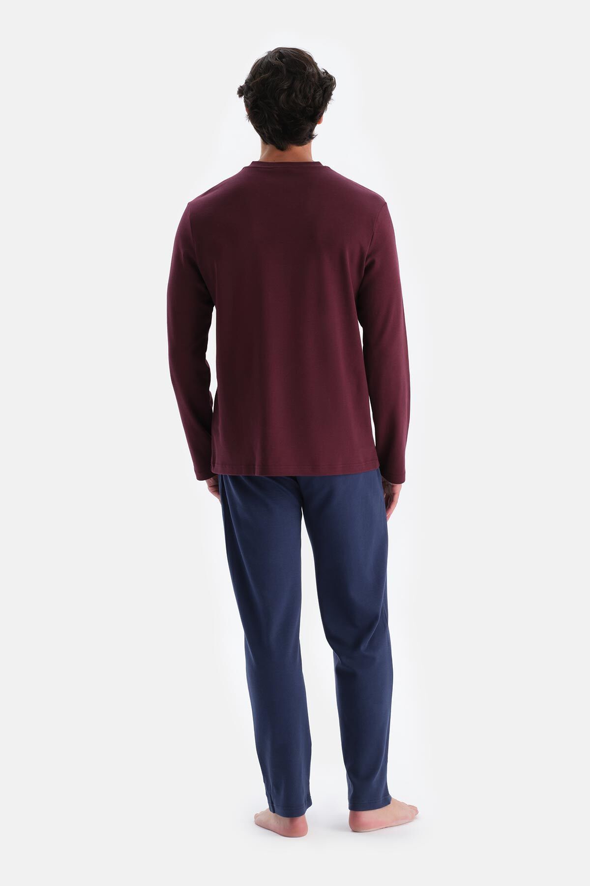 ست پیژامه مردانه مجموعه لباس خواب BORDEA V NECK FLETO POCKET T SHIRT PANTS Dagi