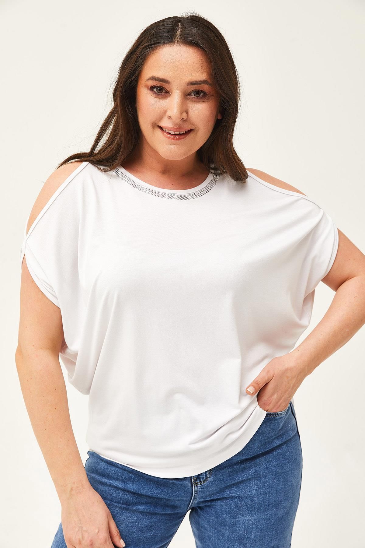 Ebsumu Bluză Albă, Decoltată, Cu Umăr, Cu Guler De Dimensiuni Mari, Pentru Femei Femeie - XL