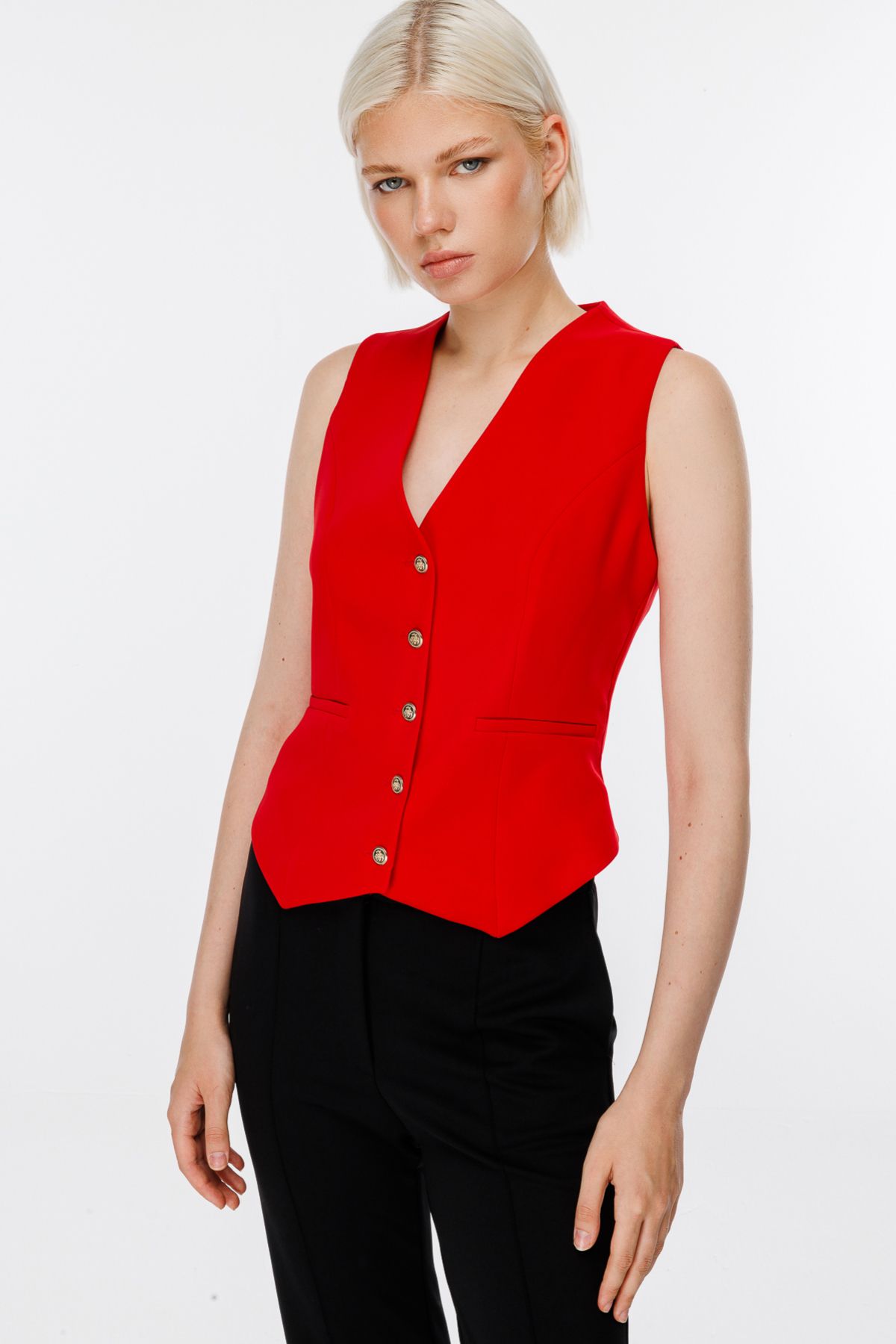 Ekol-Stripe Pocket V-Neck Vest 6501-24K 3