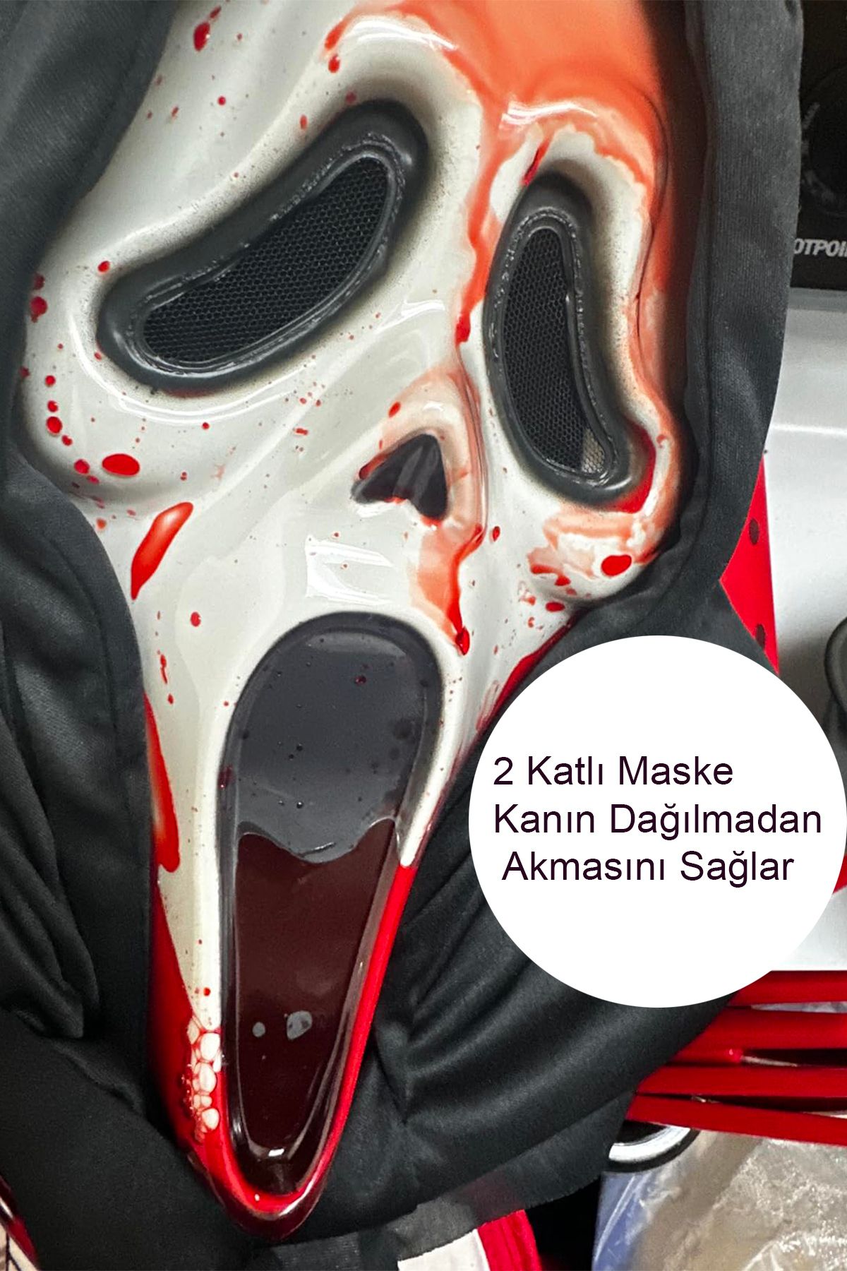 Parti dolabı-Halloween Special Scream Mask with Blood Effect - Scream Scary Bleeding 45X27Cm 2