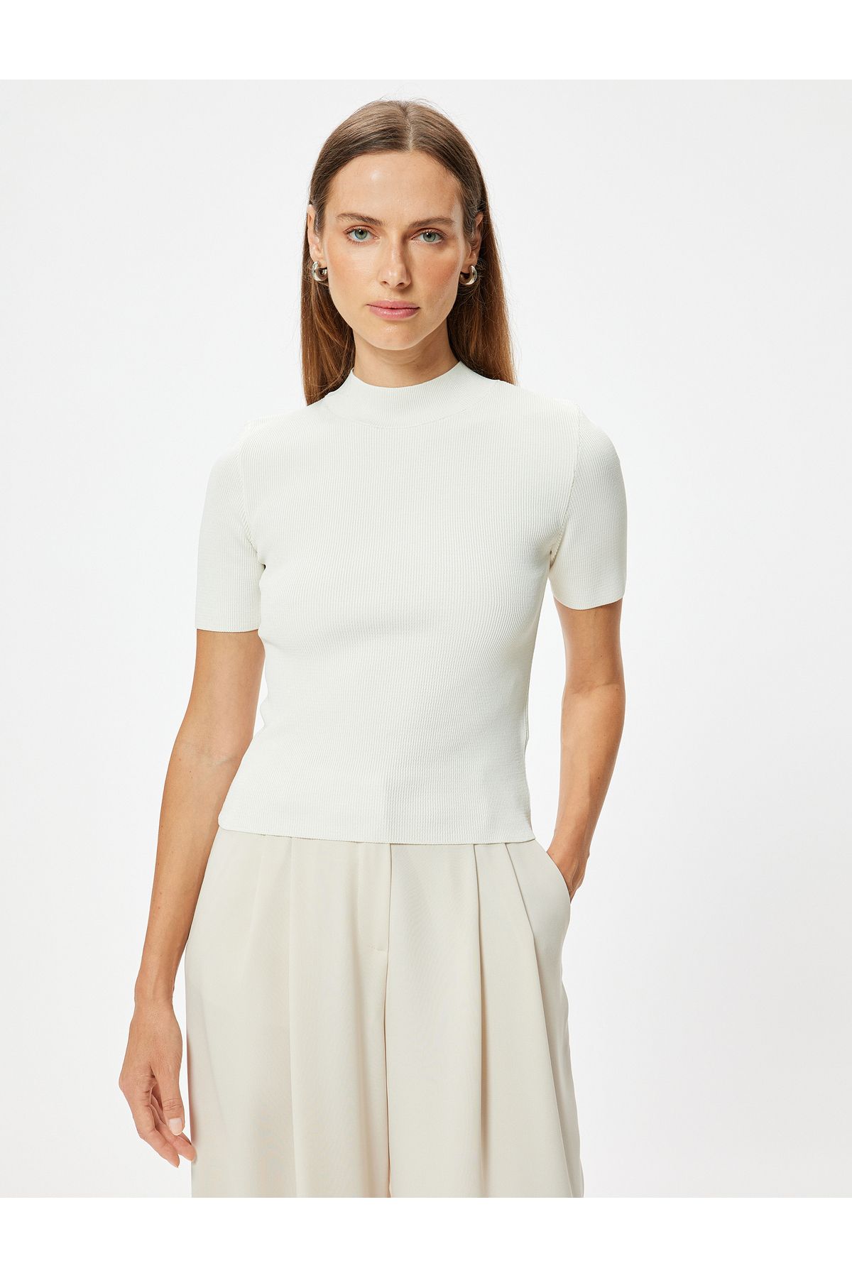 Koton-Short Sleeve Basic Stand Collar Knitwear Sweater 3