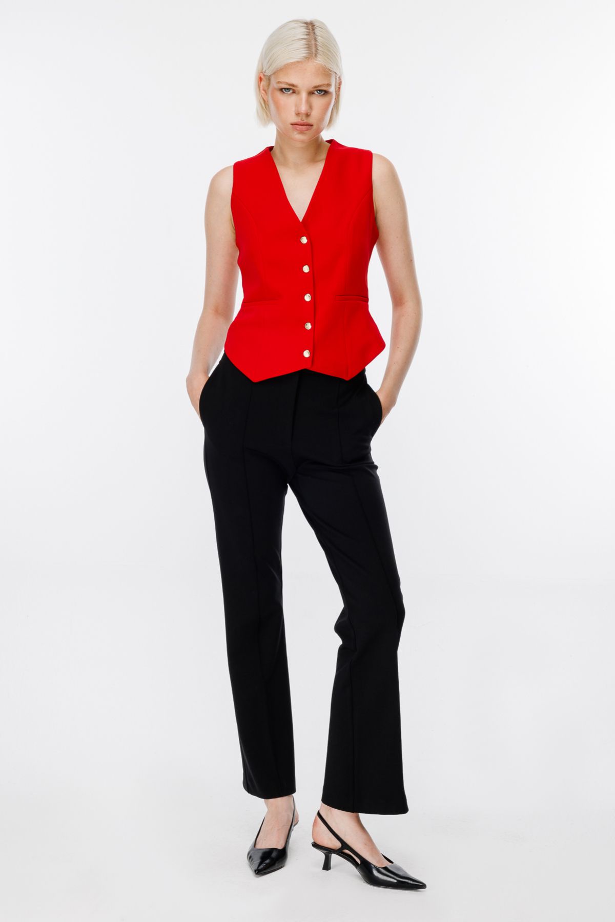 Ekol-Stripe Pocket V-Neck Vest 6501-24K 2