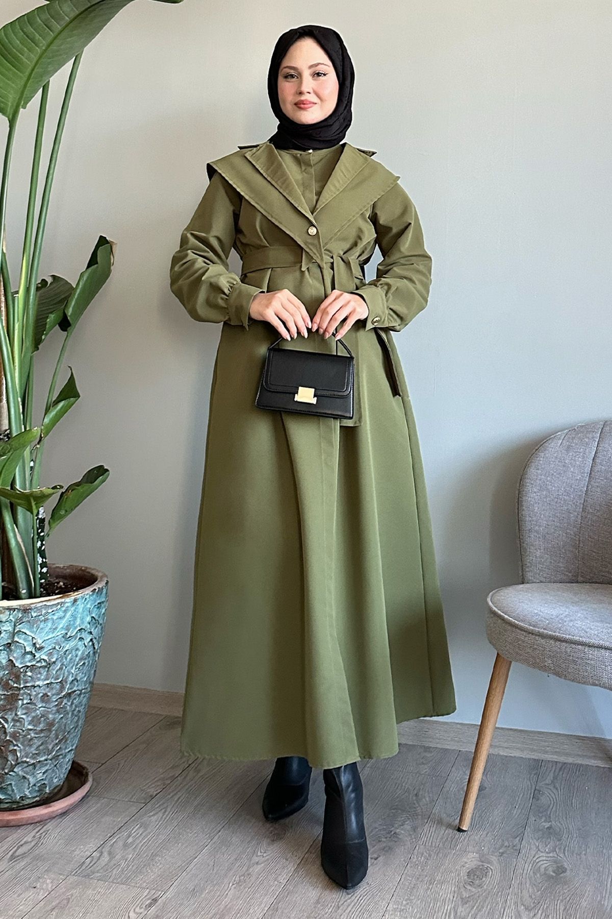 InStyle-Khaki-Trenchcoat mit Bolero-Gürtel 2