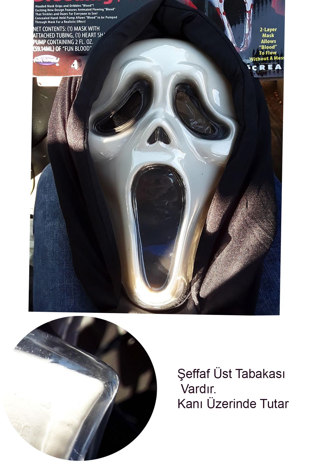 Parti dolabı-Halloween Special Scream Mask with Blood Effect - Scream Scary Bleeding 45X27Cm 4