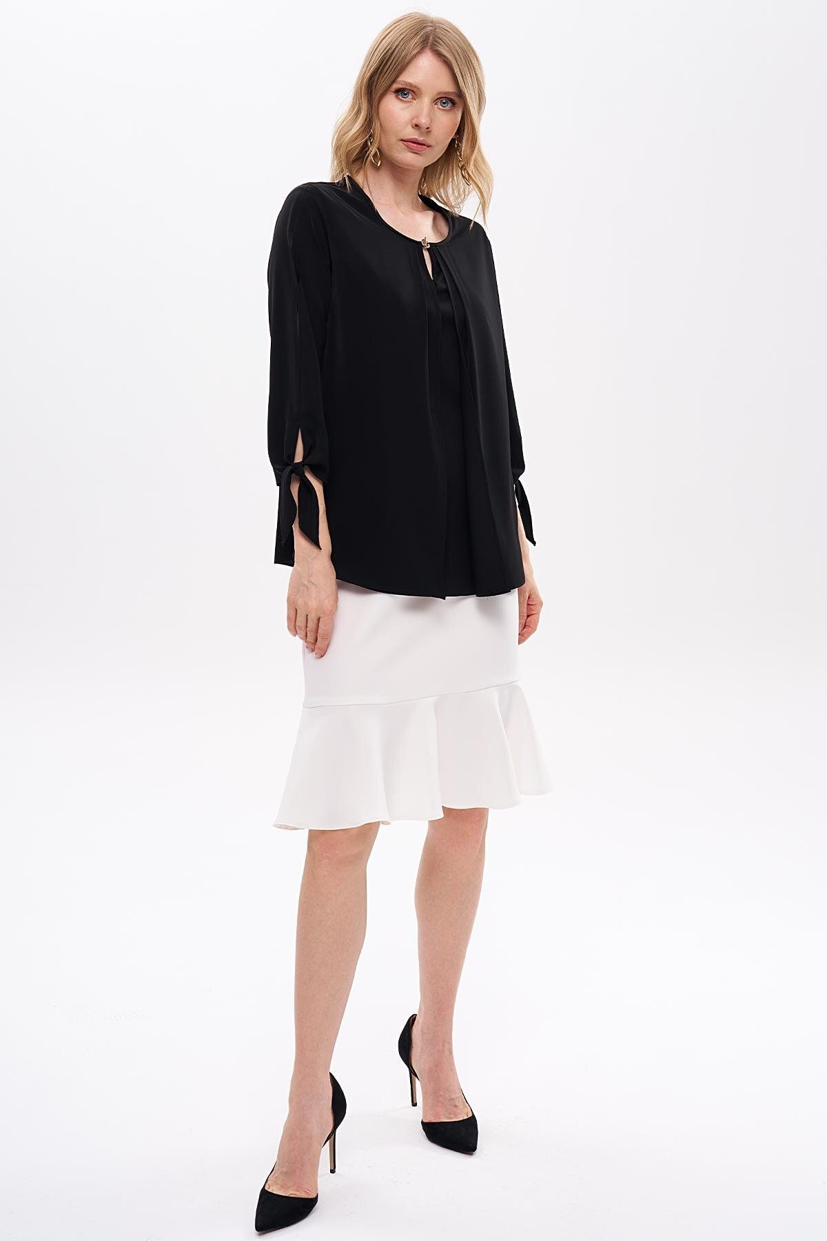 Journey-Blouse-O Neck, Front Pleat Detail, Sleeve Tie 2