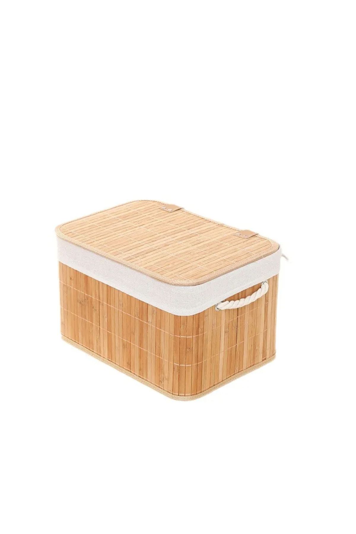 morponi-Rectangular Bamboo Multi-Purpose Basket with Lid Large Size 39cm X 29cm (Mn) 1