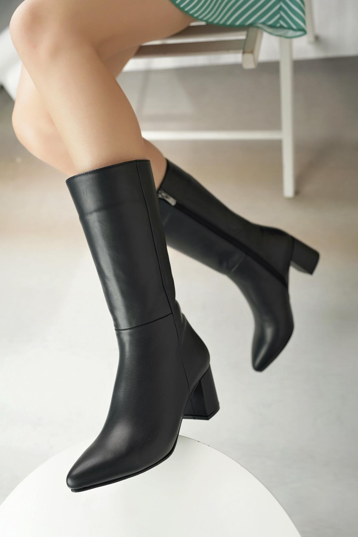 Diego Carlotti  Hakiki Deri Kadın Günlük Klasik Topuklu Çizme DD9911 - Görsel 2