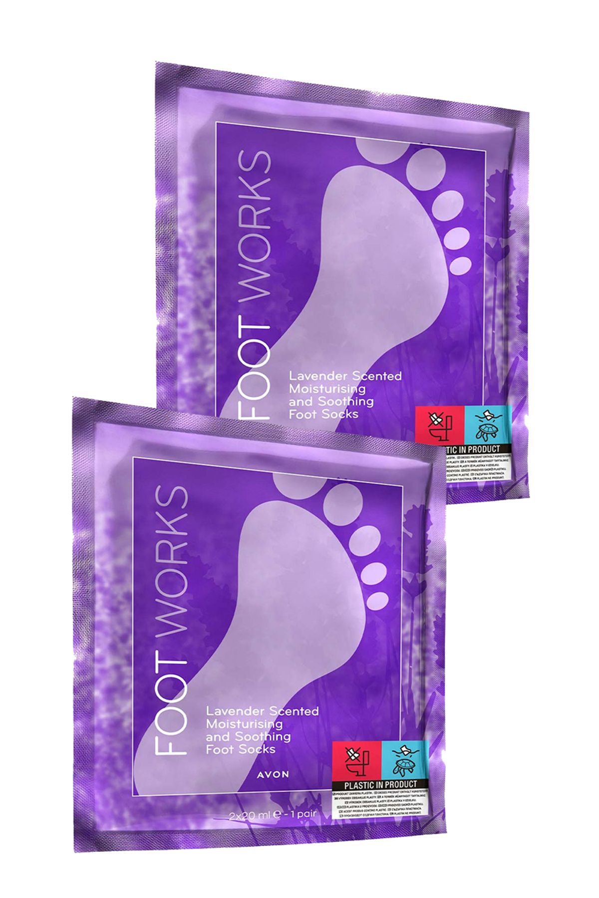 AVON Foot Works Lavanta Kokulu Nemlendirici ve Rahatlatıcı Ayak Çorabı İkili Set