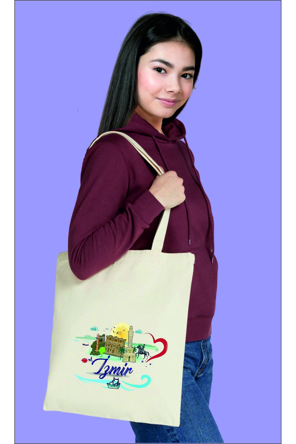 Izmir Printed Cotton Raw Cloth Bag 35x40 Cm