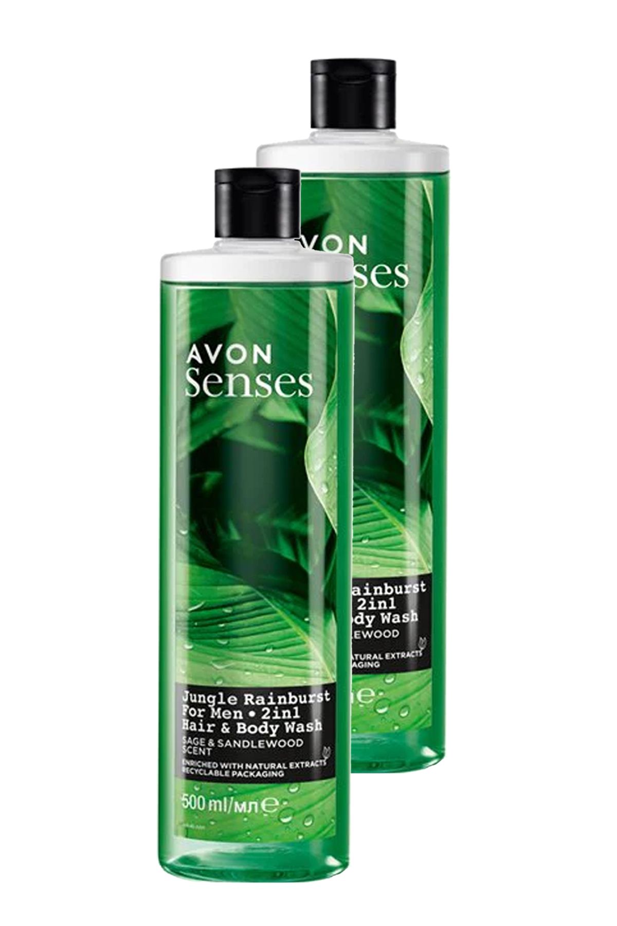 AVON Senses Adaçayı ve Sandal Ağacı Kokulu Erkek Saç ve Vücut Şampuanı 500 Ml. İkili Set