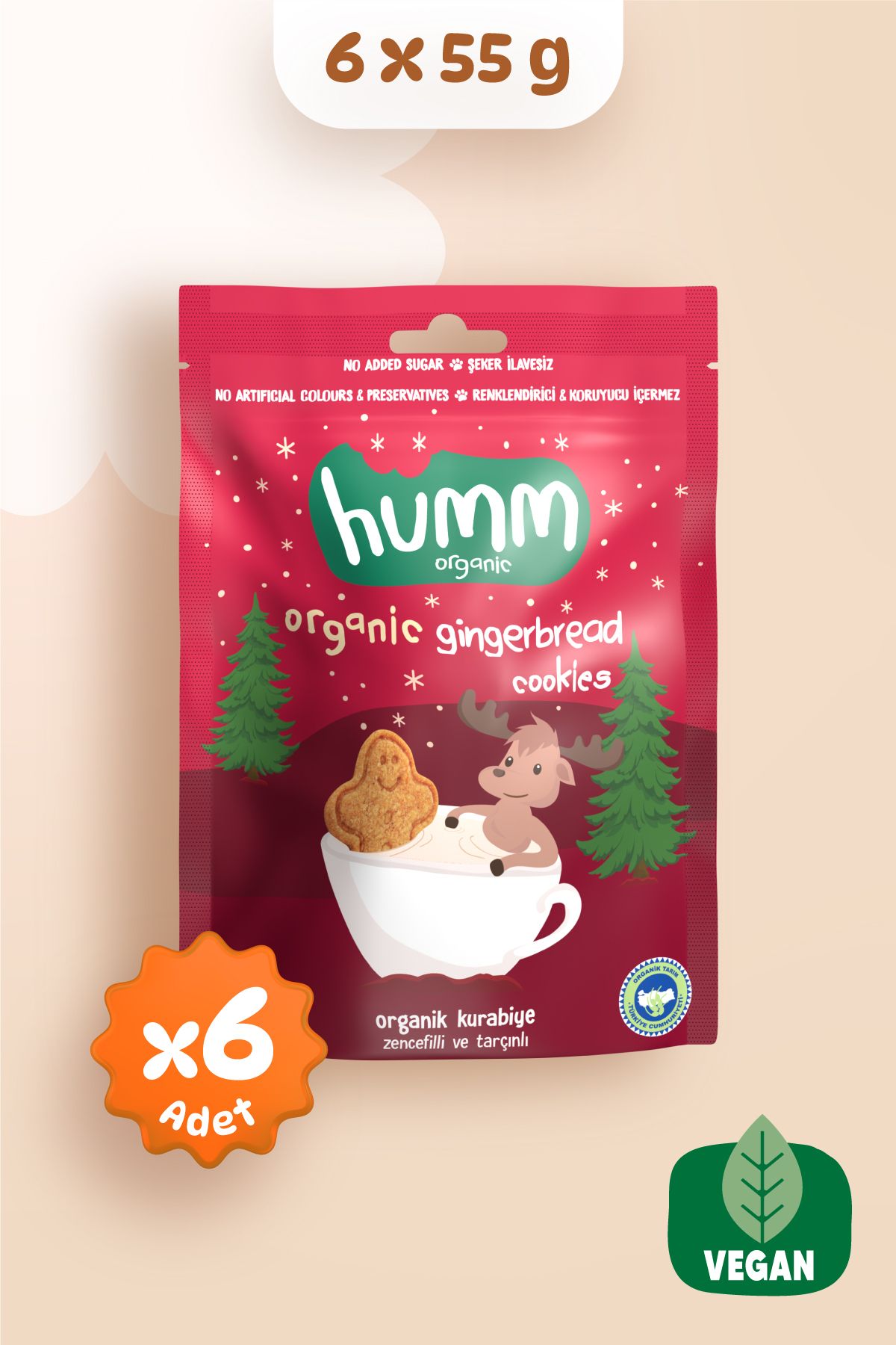 Humm Organic Organik Tarçınlı Zencefilli Kurabiye 6 X 55 gr