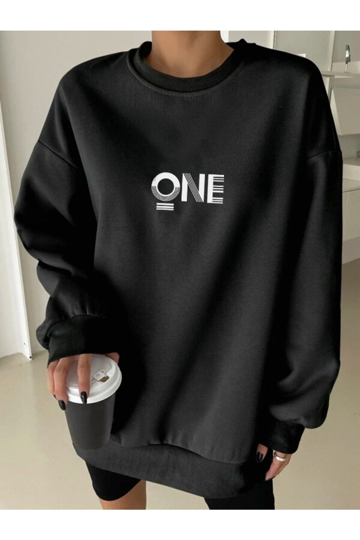 Pink Sky One Baskılı Unisex Bisiklet Yaka Sweatshirt
