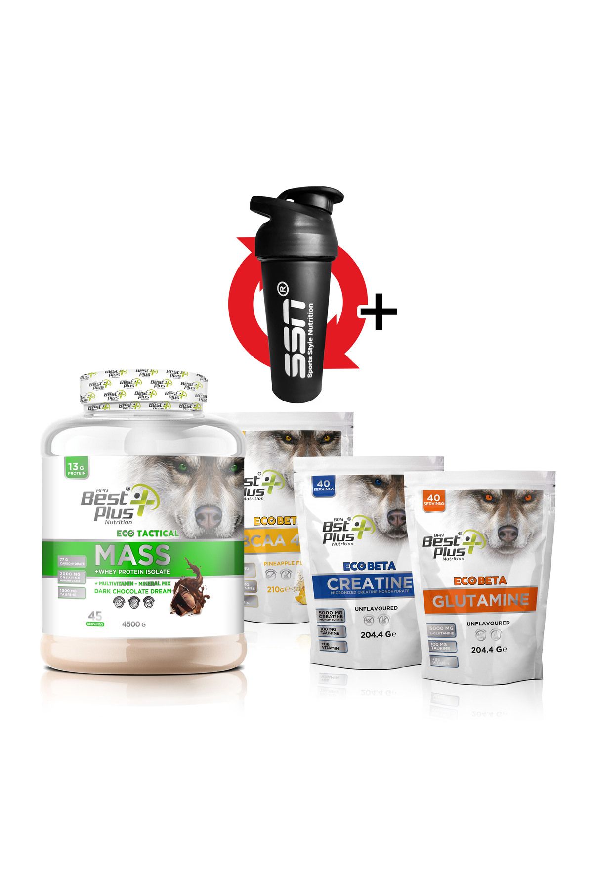 BPN Best Plus Nutrition Eco Tactical Kombinasyon Paketi (MASS GAİNER ÇİKOLATA AROMALI BCAA GLUTAMİNE CREATINE)