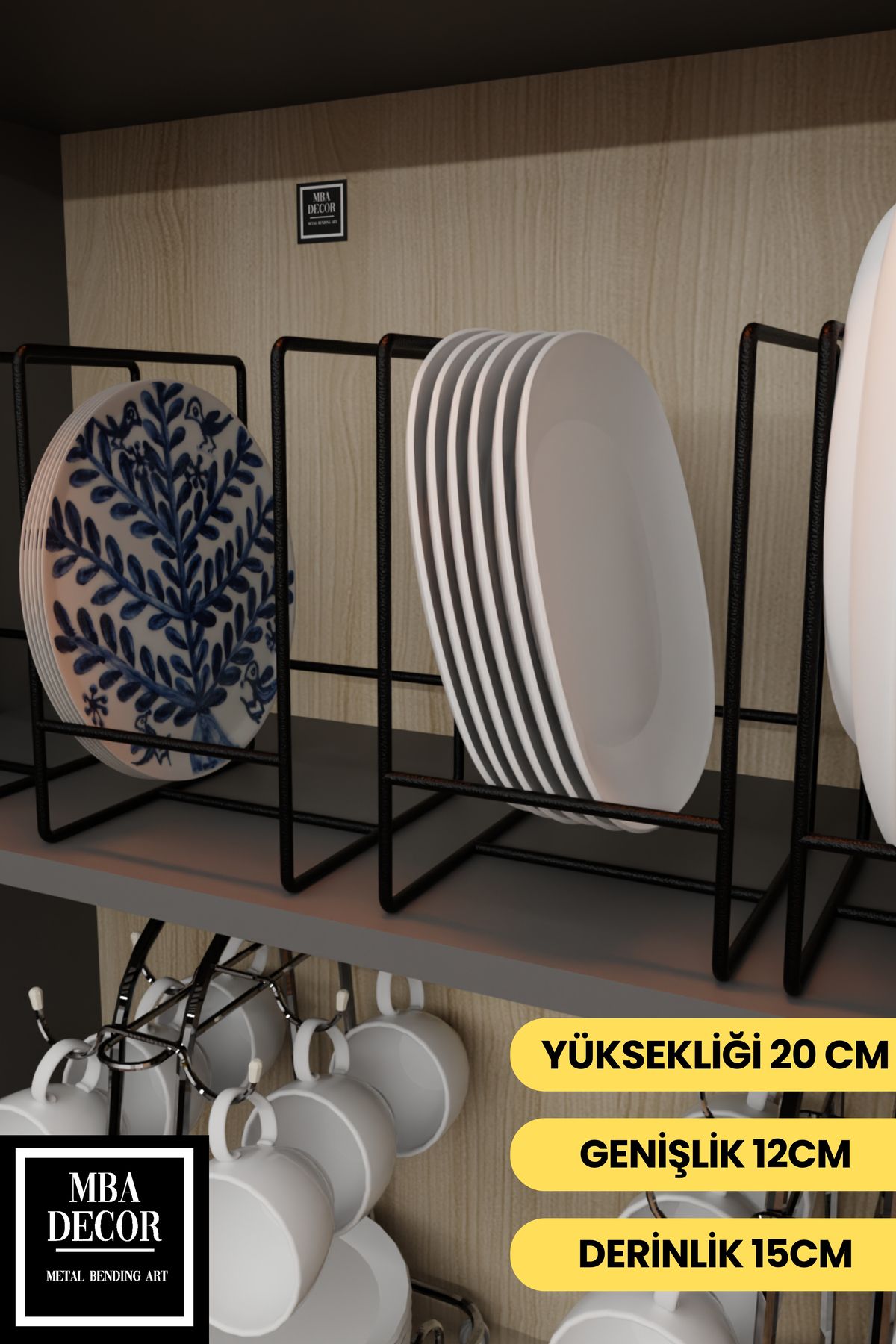 mba decor metal bending art Organizator De Farfurii Din Metal Negru - Organizator De Bucătărie Ergonomic Din Dulap Din Inox - Mărime unică