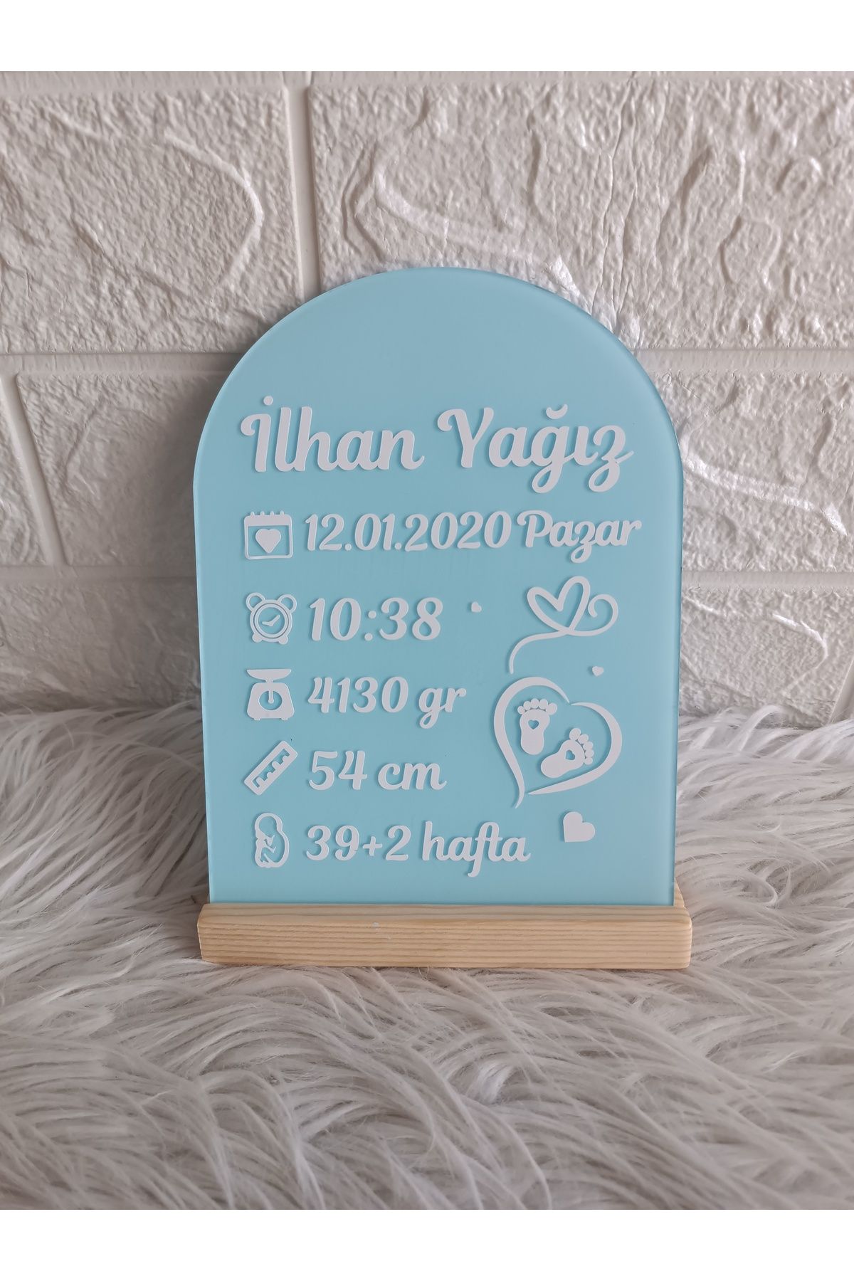 Doğrukan Hediyelik Ahşap standlı doğum panosu mavi renk yenidoğan hediyelikleri