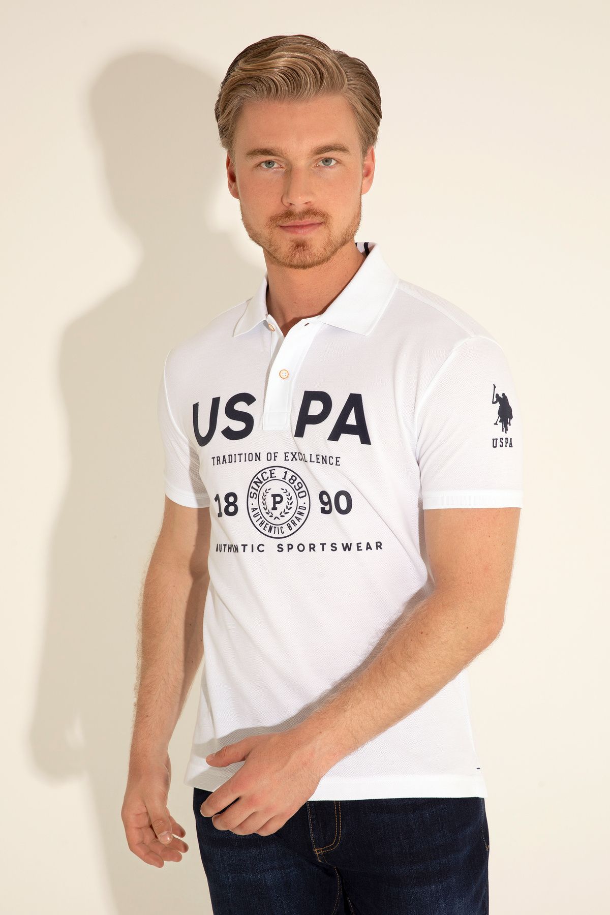تی شرت یقه پولو سفید مردانه اورجینال U.S. Polo Assn.