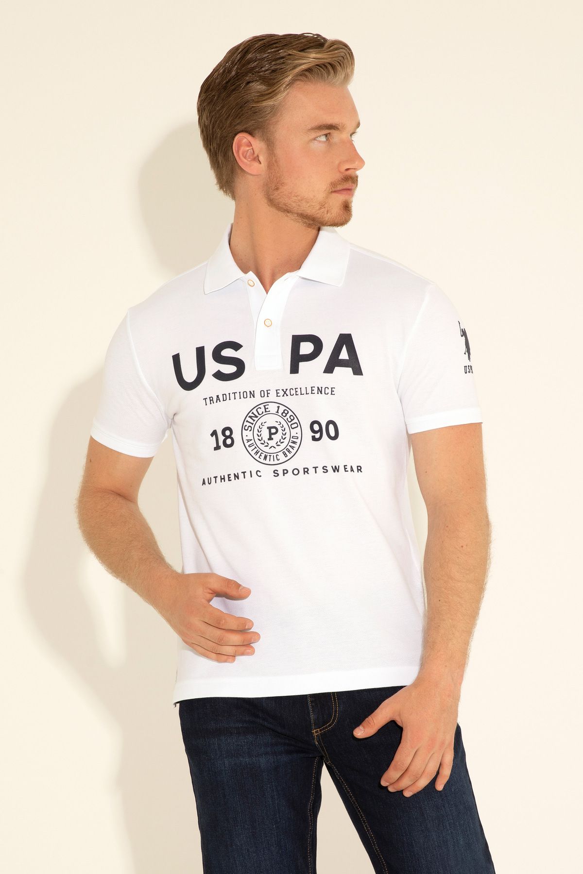 تی شرت یقه پولو سفید مردانه اورجینال U.S. Polo Assn.