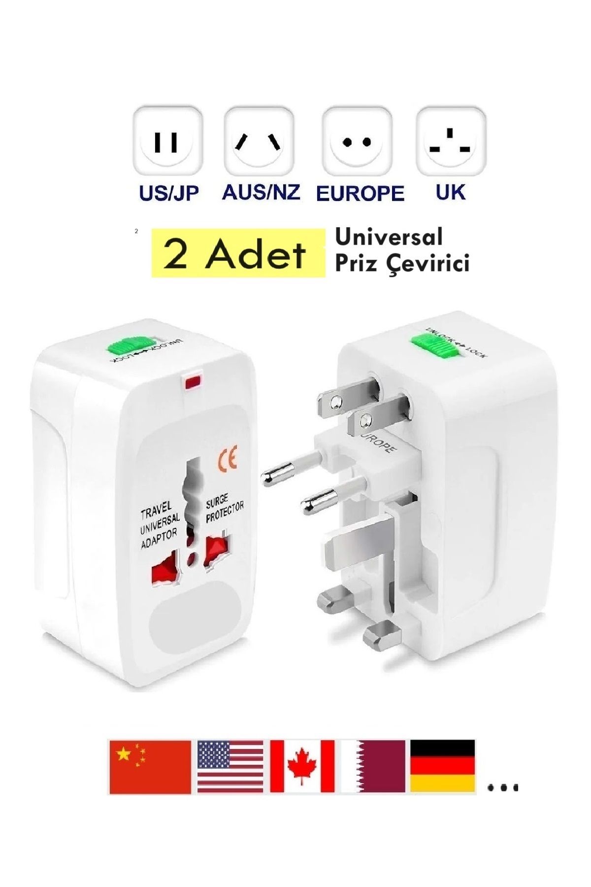Vwin Priz Dönüştürücü Çevirici Seyahat Adaptörü Universal Fiş Amerikan İng Çin Japon S.Arabistan 150+Ülke