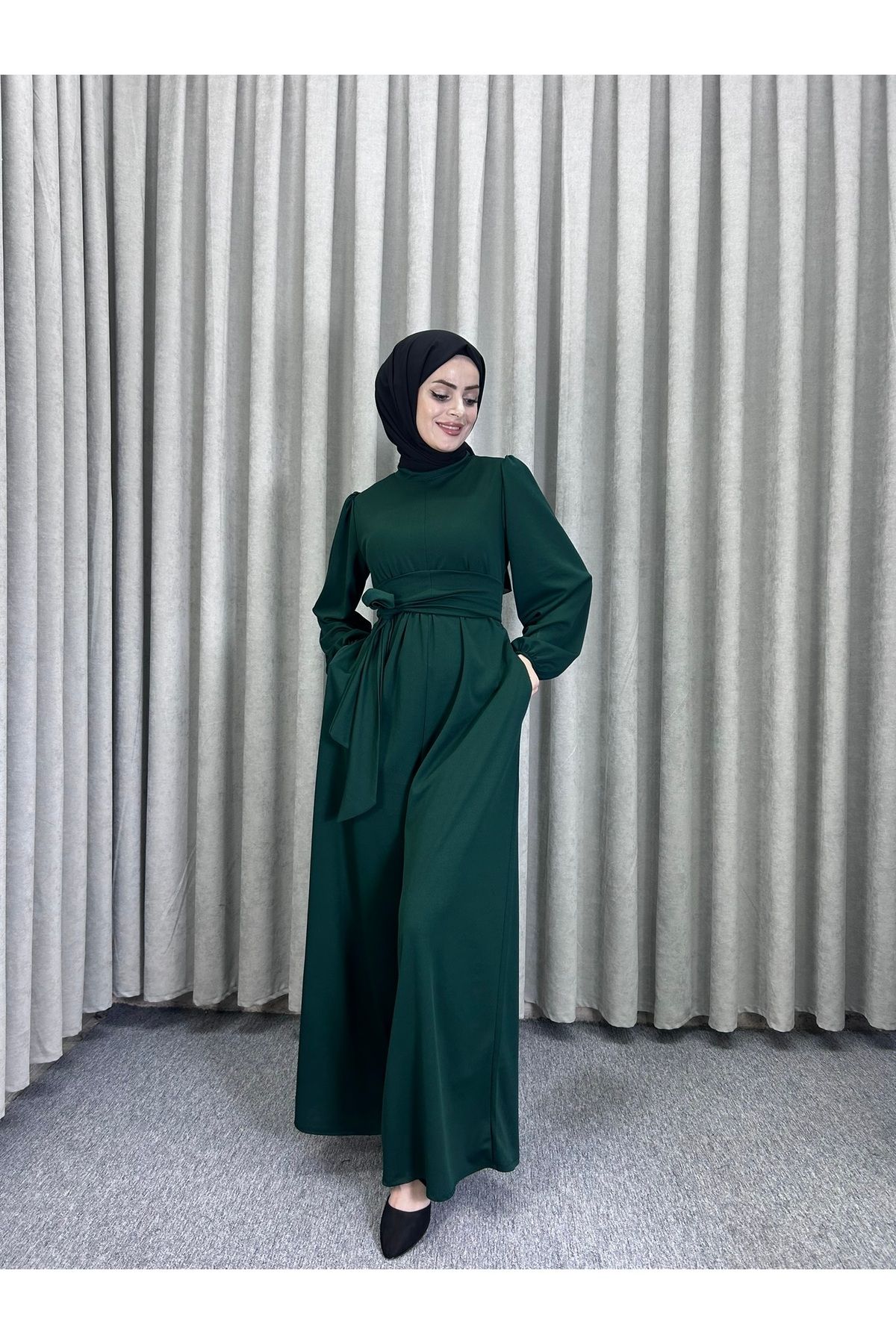 Tarzım Tuba-Wide Belt Wrapped Hijab Jumpsuit 3