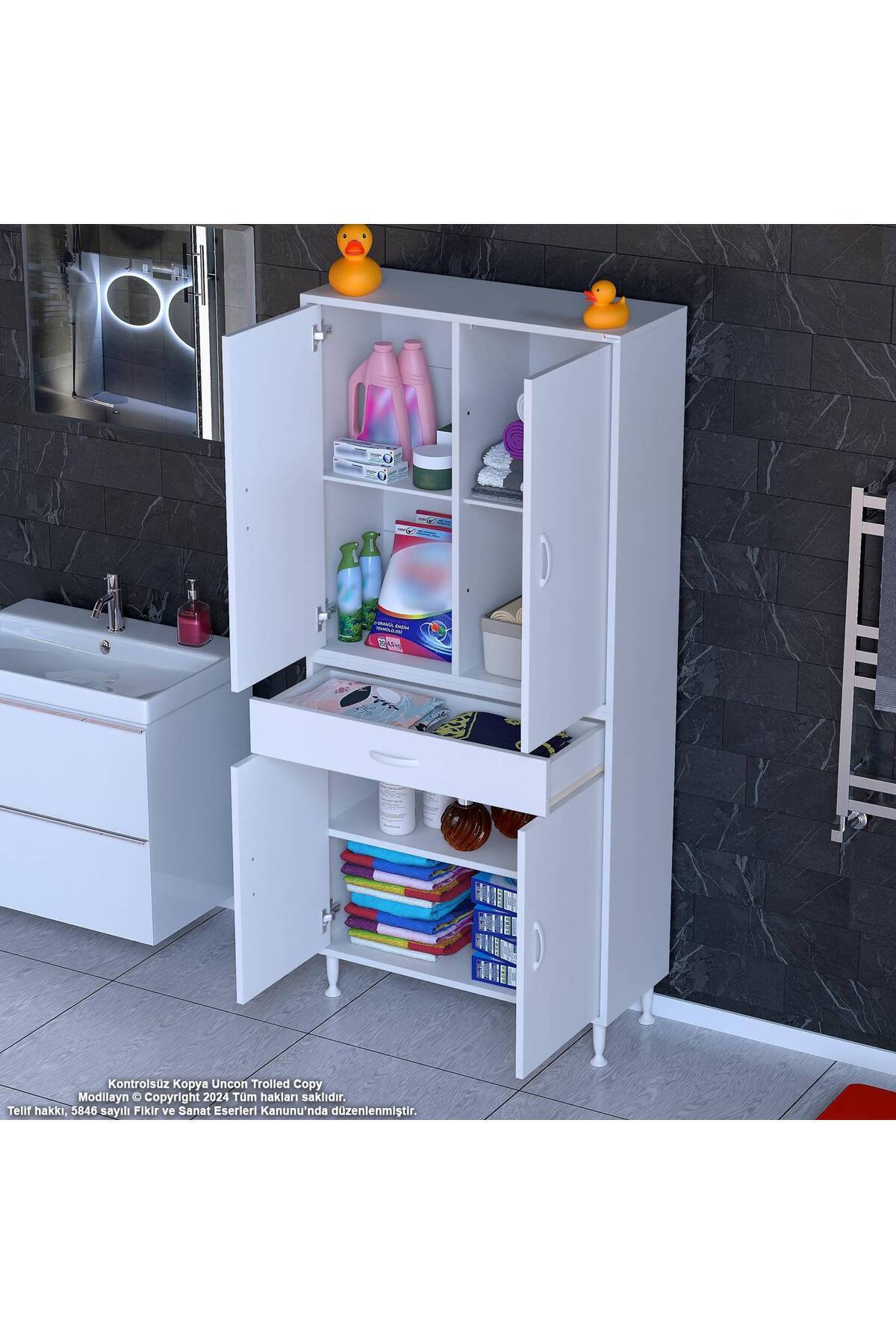 Modilayn YENİ AFRA 80x173x32,5 cm 1 Çekmece 4 Kapak 3 Raf 6 Bölme Çok Amaçlı Banyo & Mutfak Dolabı
