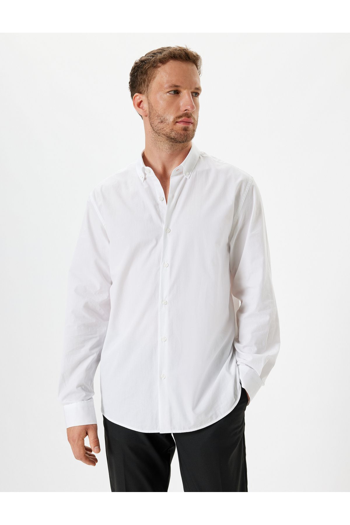 Koton-Long Sleeve Cotton Slim Fit Shirt 3