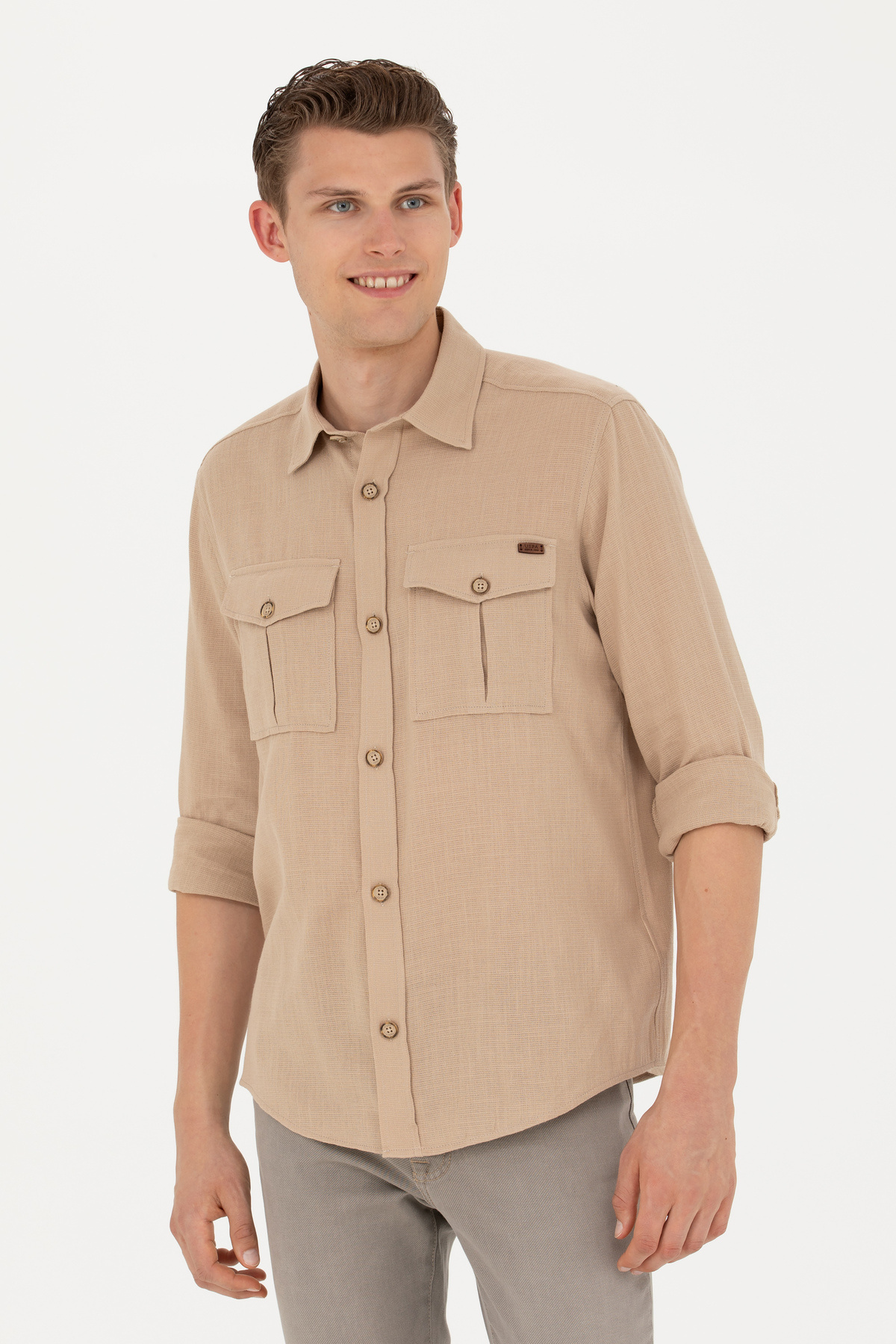 یو اس پولو پیراهن آستین بلند مردانه طرح شنی کد ۵۰۲۷۹۵۲۵-VR085