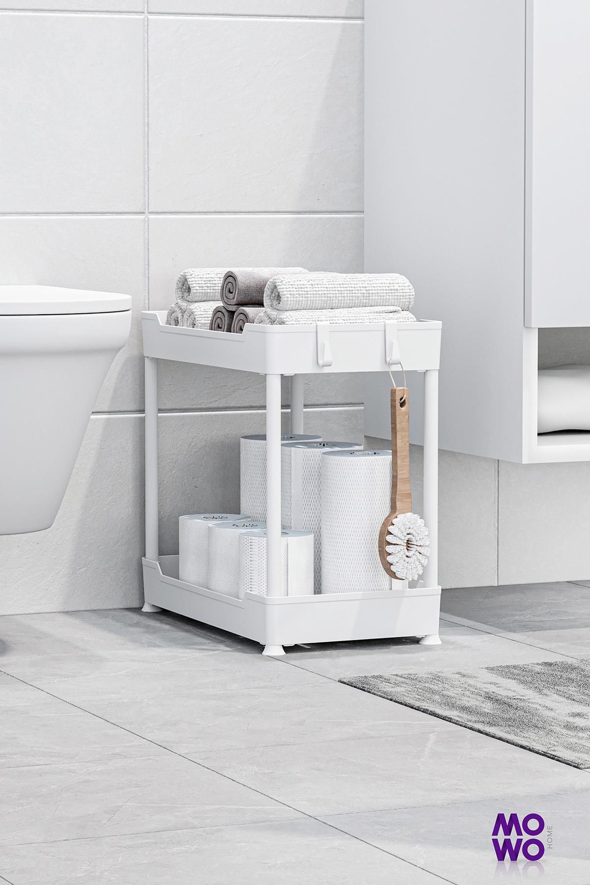 Mowo Home-White 2 Tier Organizer Kitchen Shelf Bathroom Shelf, under Cabinet Counter under Sink Detergent Holder 4