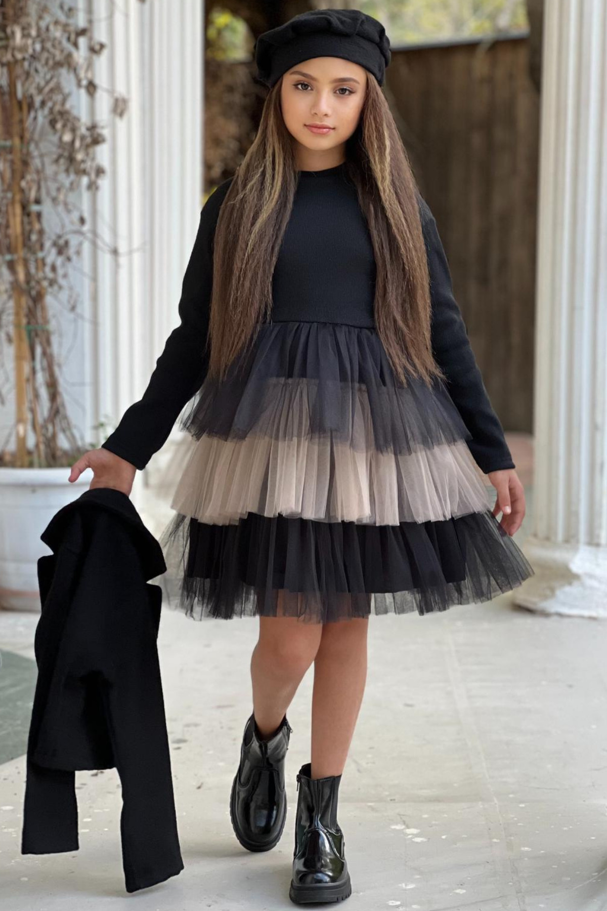 ELAFOR Alt Kat Kat Tül Üst Kaşkorse Kız Çocuk Abiye Elbise Ceket Ve Bere Kaşe-bayramlık-23 Nisan fotoğrafı 4 (önizleme)