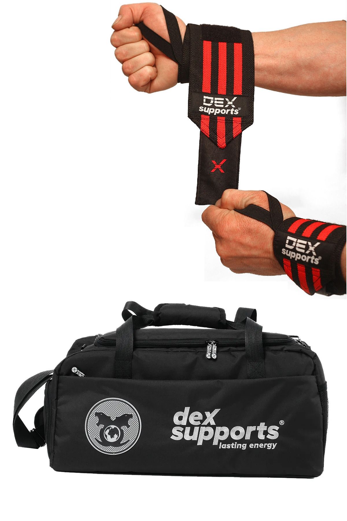 Dex Supports Fitness Sporcu Bilekliği Wrist Wraps + XXL Büyük Boy Fitness Spor Çantası BİG BAG 2'li Paket