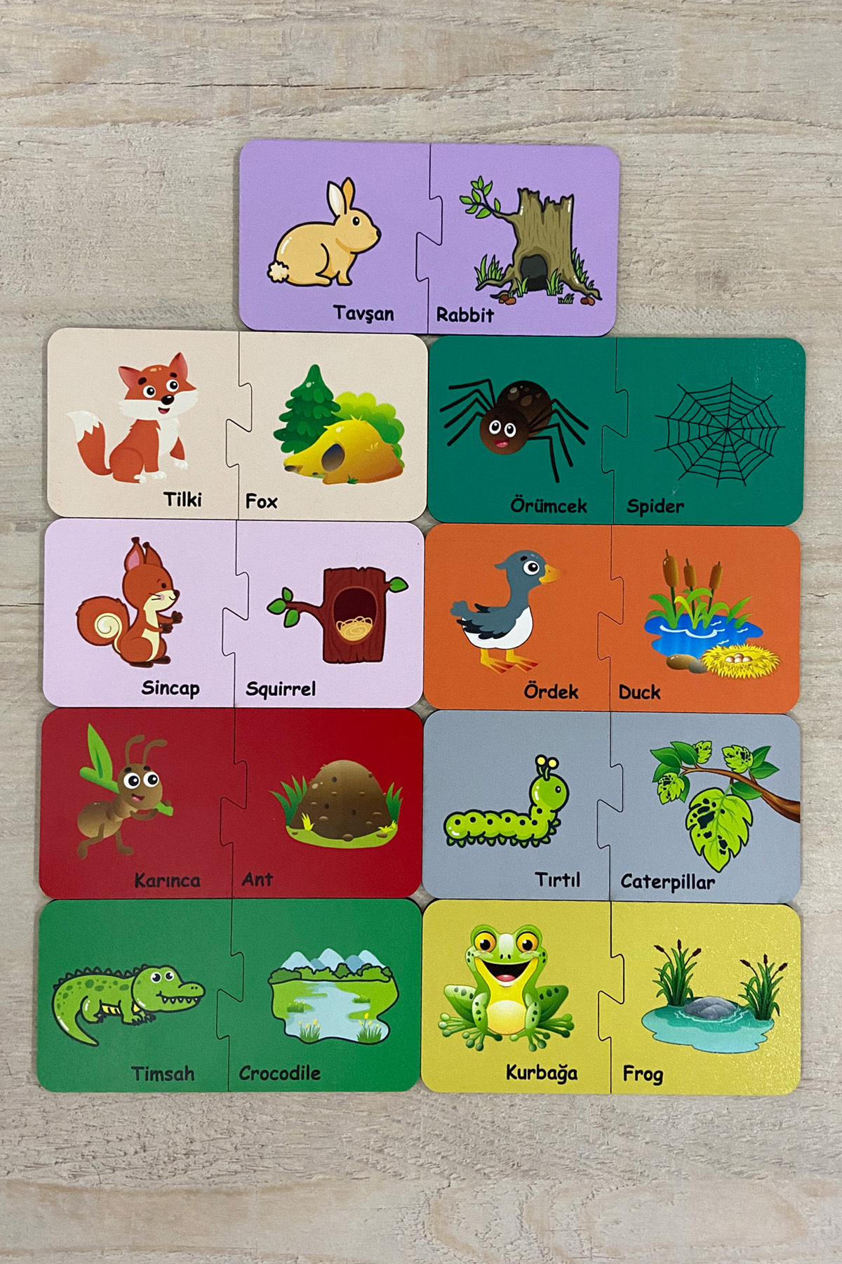 Leelii Tasarım Türkçe-İngilizce Eşleştirme Oyunu, Sevimli Hayvanlar Zeka Kartları, Ahşap Eğitici Puzzle Oyuncak fotoğrafı 2 (önizleme)