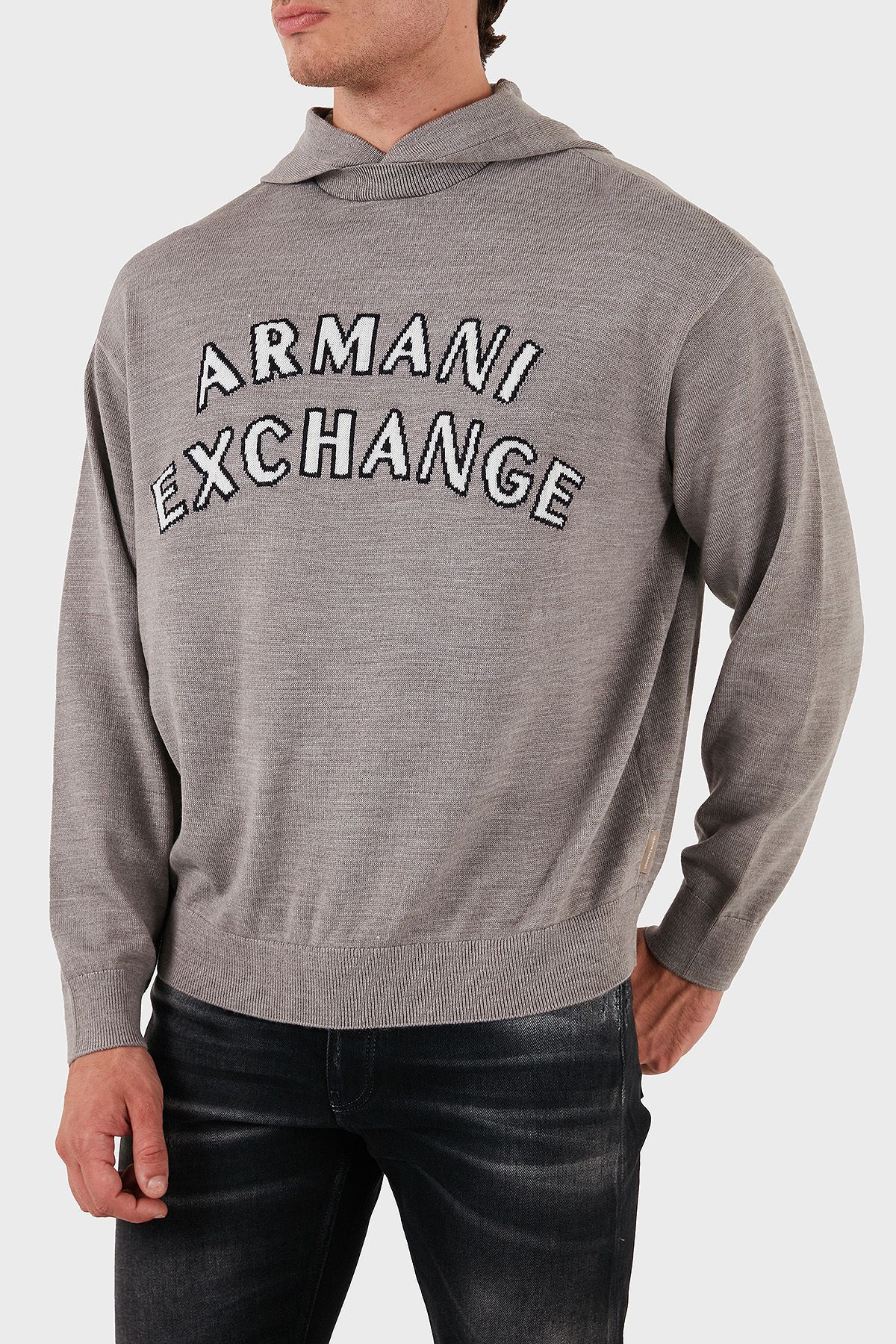 ترکیبی از پنبه و پشم ژاکت کلاهدار با تناسب معمولی ژاکت مردانه 6DZM2Y ZM4NZ 17AC Armani Exchange