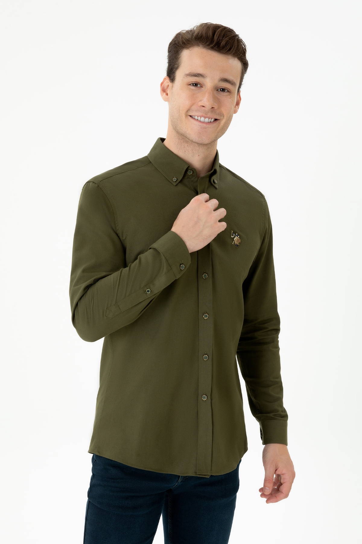 U.S. Polo Assn. Erkek Haki Uzun Kollu Gömlek 50276312-VR027 — سبز 939214