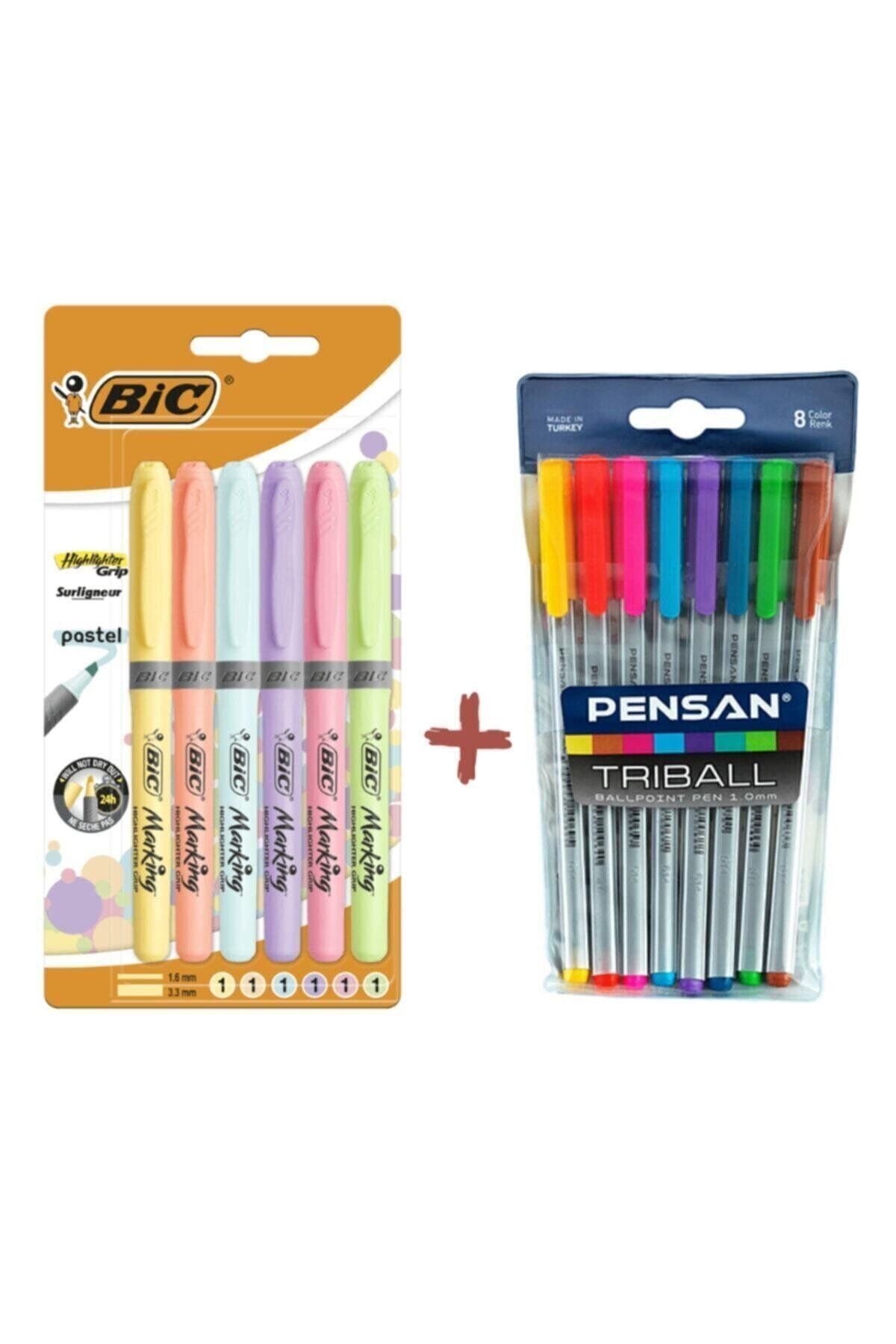 Pensan Triball 8'li Vakumlu Set Bic 6'lı Pastel Fosforlu