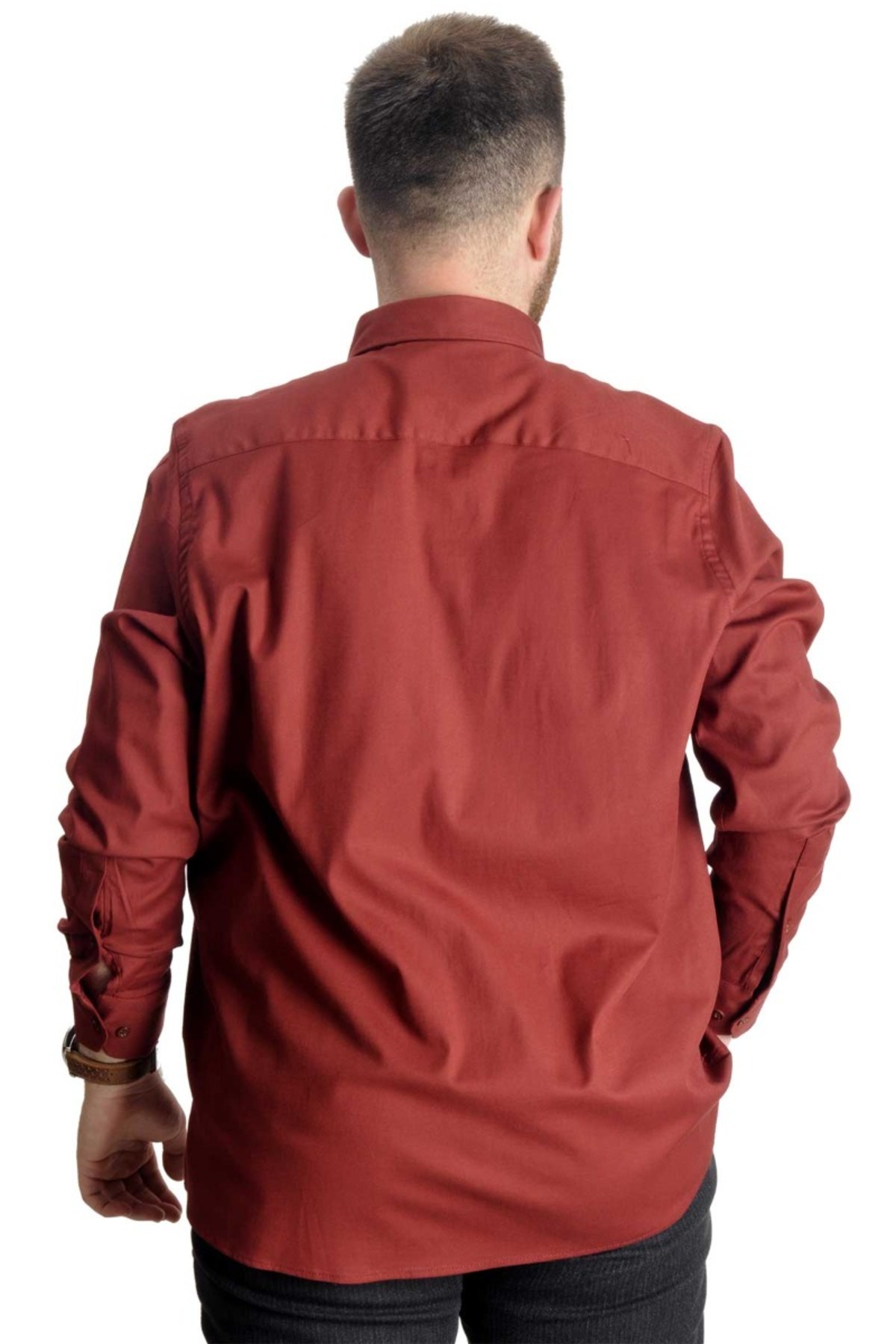 ModeXL Mode Xl Büyük Beden Gömlek Gabardin Çift Cep Kapaklı 20360 Bordo görsel 4