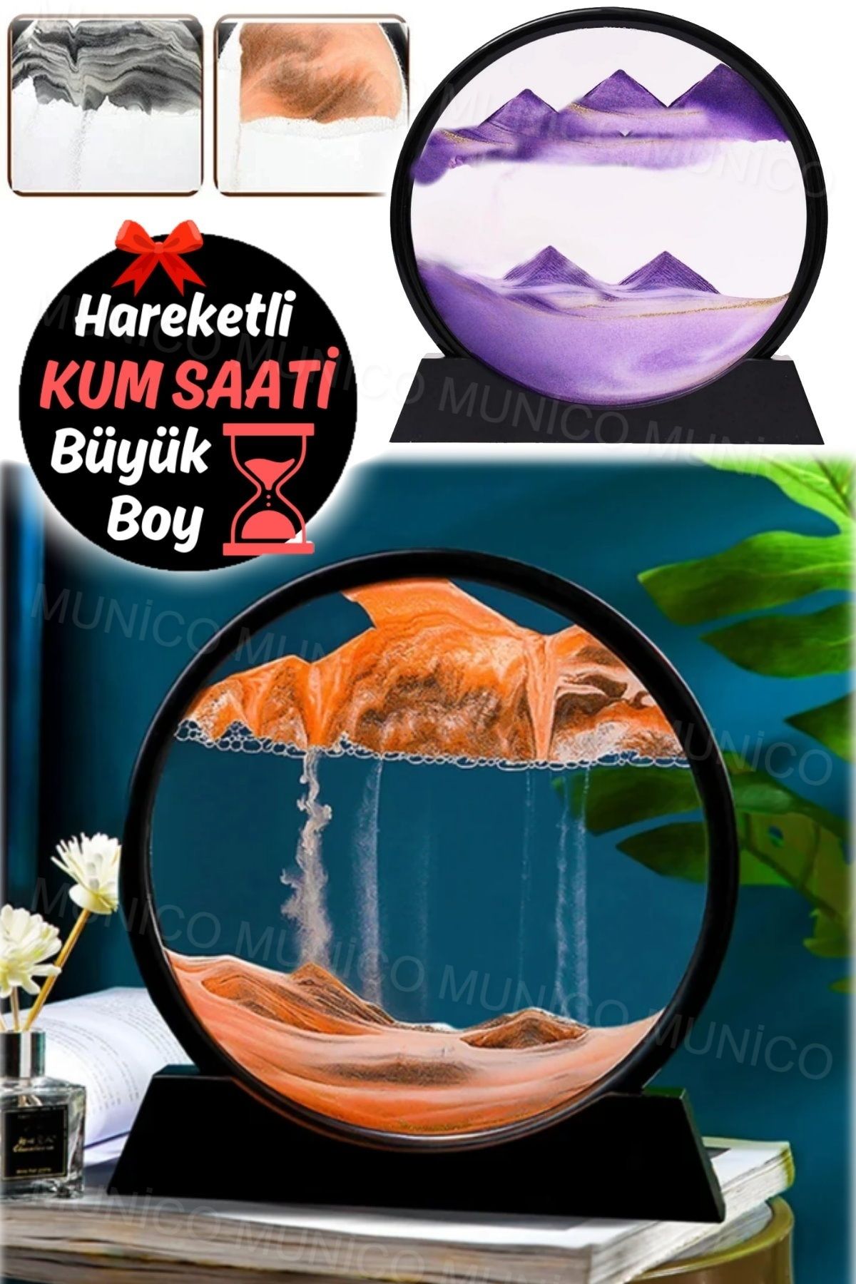 DEKORANLA 12 İnç Renkli Kum Saati, Şık ve Hareketli Dekor, Salon ve Müdür Masası İçin