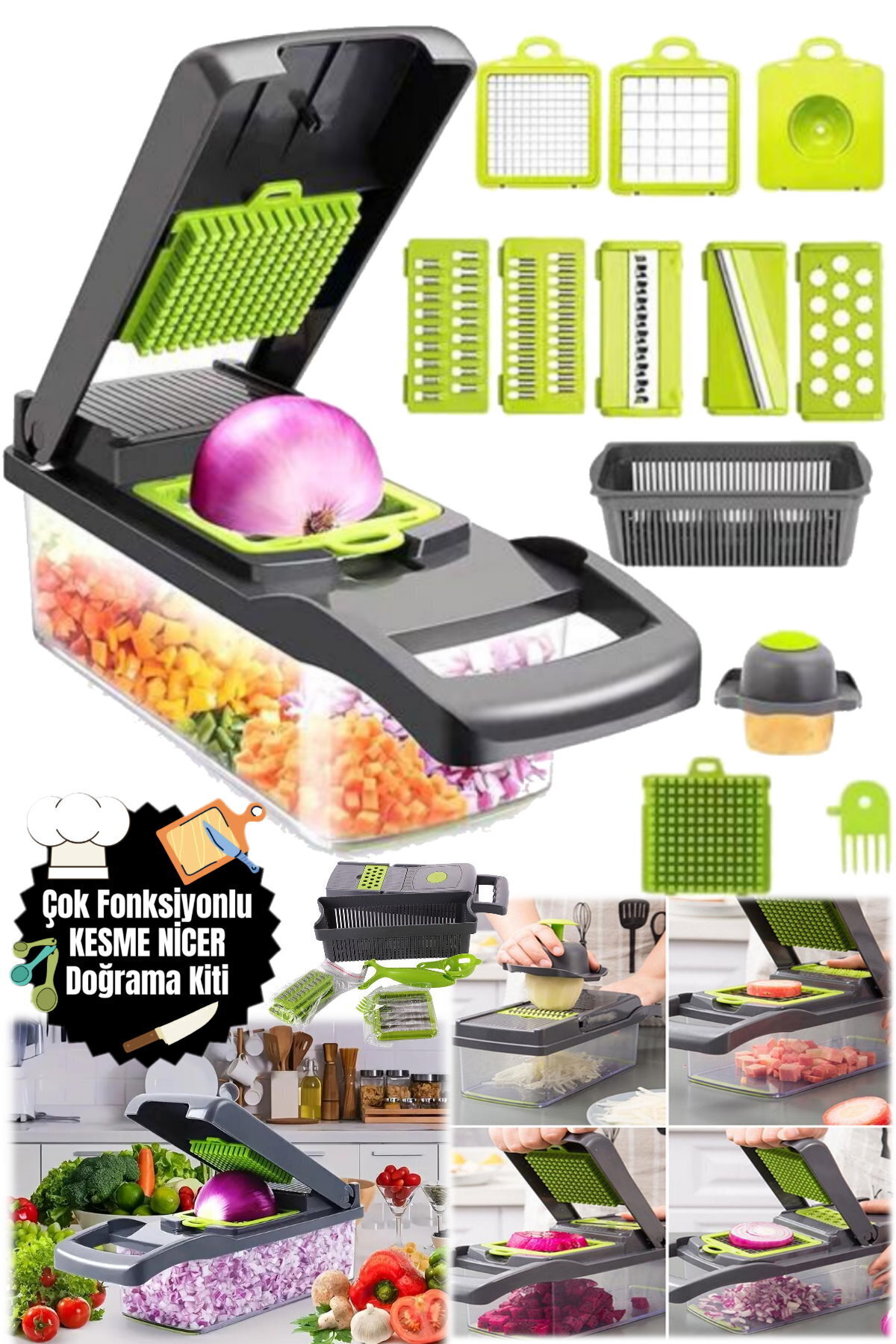 Genel Markalar 16 Fonksiyonlu Sebze ve Meyve Doğrayıcı | Dilimleyici, Rende, Doğrama Cihazı | Mutfak Aleti