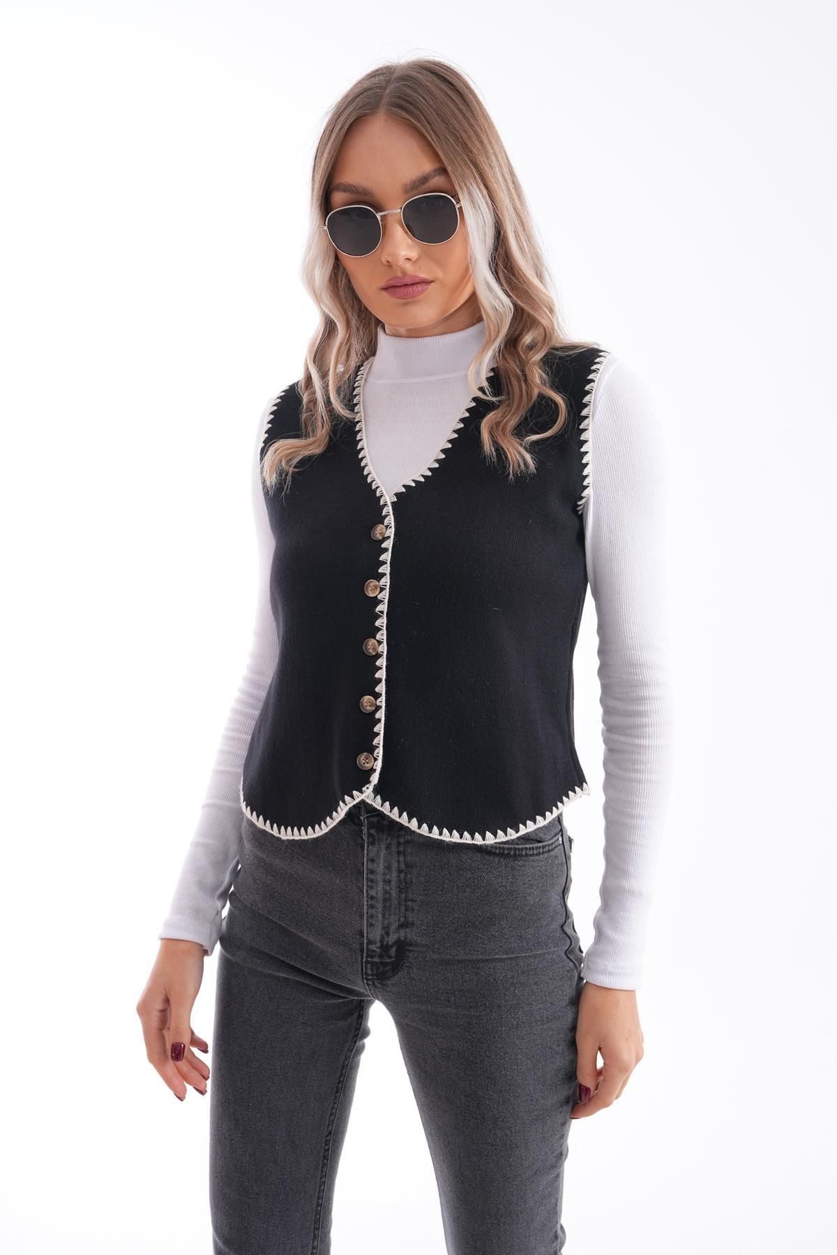 ŞİMAL-Women's Knitwear Knitted Shepherd Vest 245165   - 1