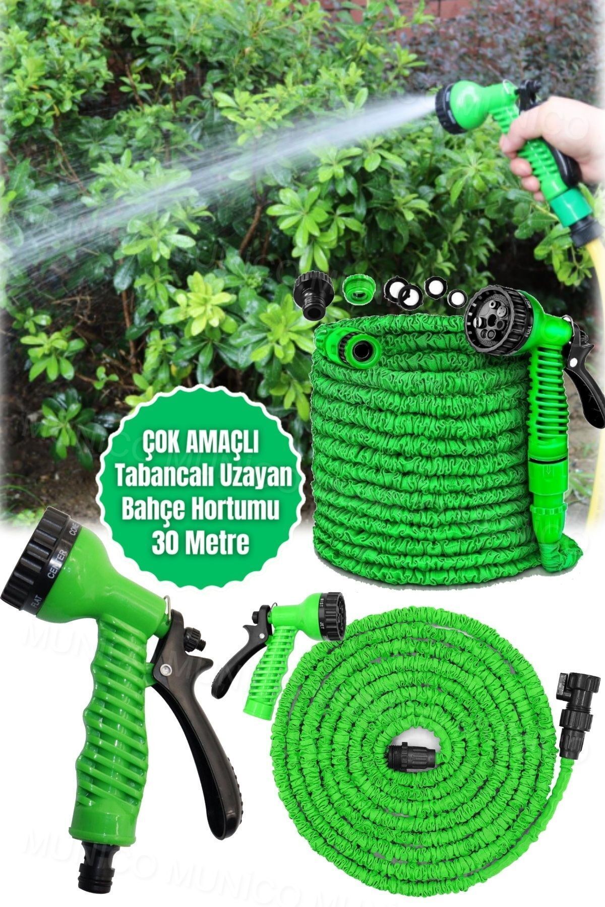AboutThePerfect Kompakt ve ergonomik 30 metre bahçe hortumu, kullanışlı su tabancasıyla rahat kullanım