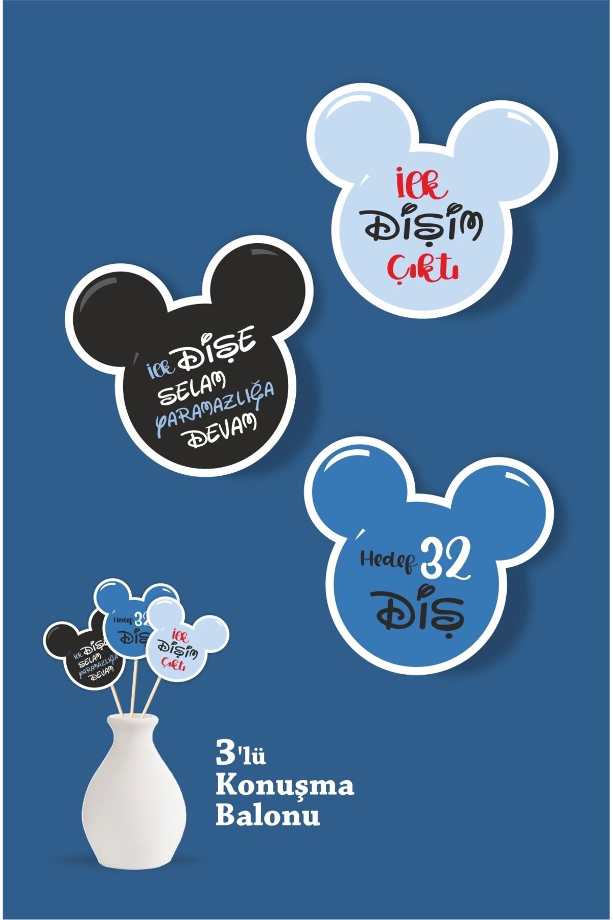neşeli günlerim-My First Tooth Came Out Mickey Mouse Baby Themed - Tooth Wheat Set 3