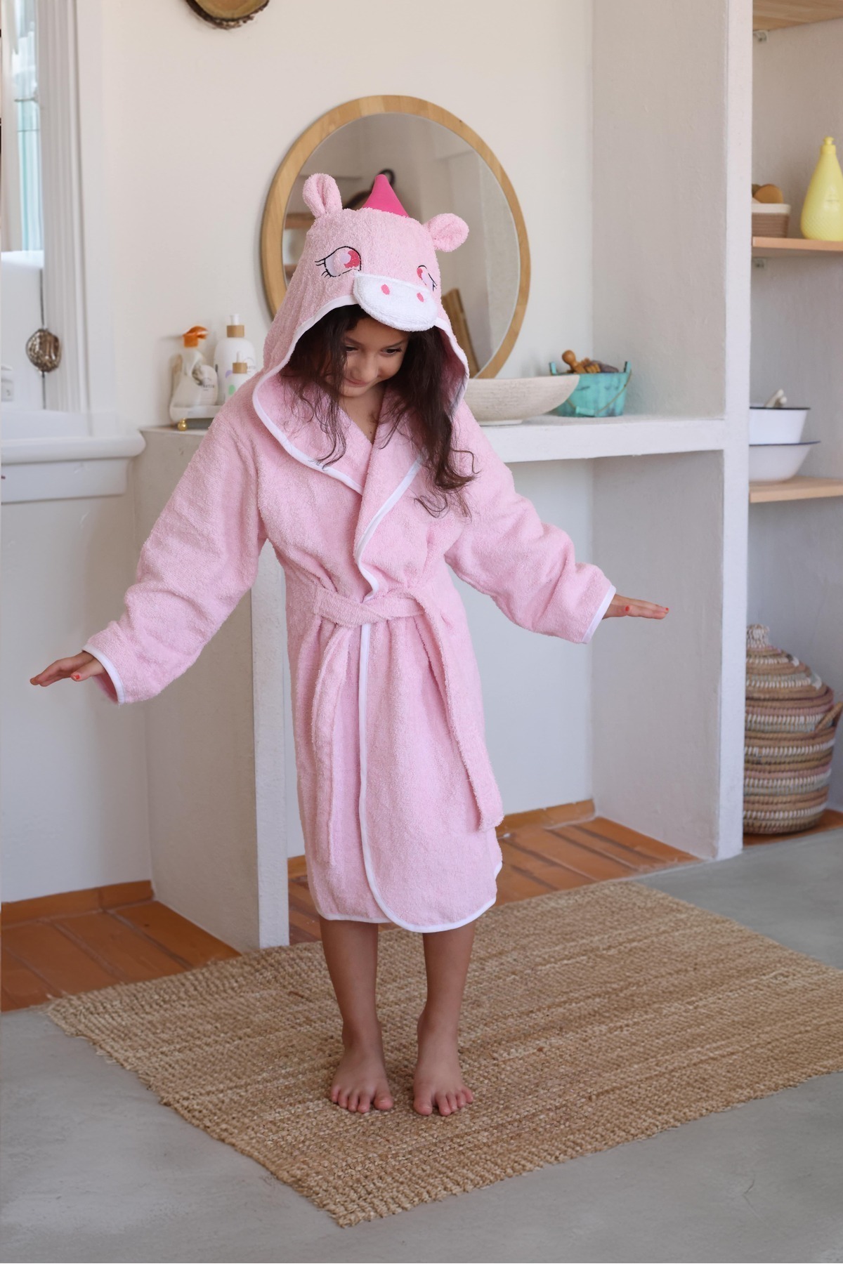 zenginhome Kapüşonlu Çocuk Bornozu,pamuklu,kulaklı,hayvan Figürlü-unıcorn fotoğrafı 2 (önizleme)