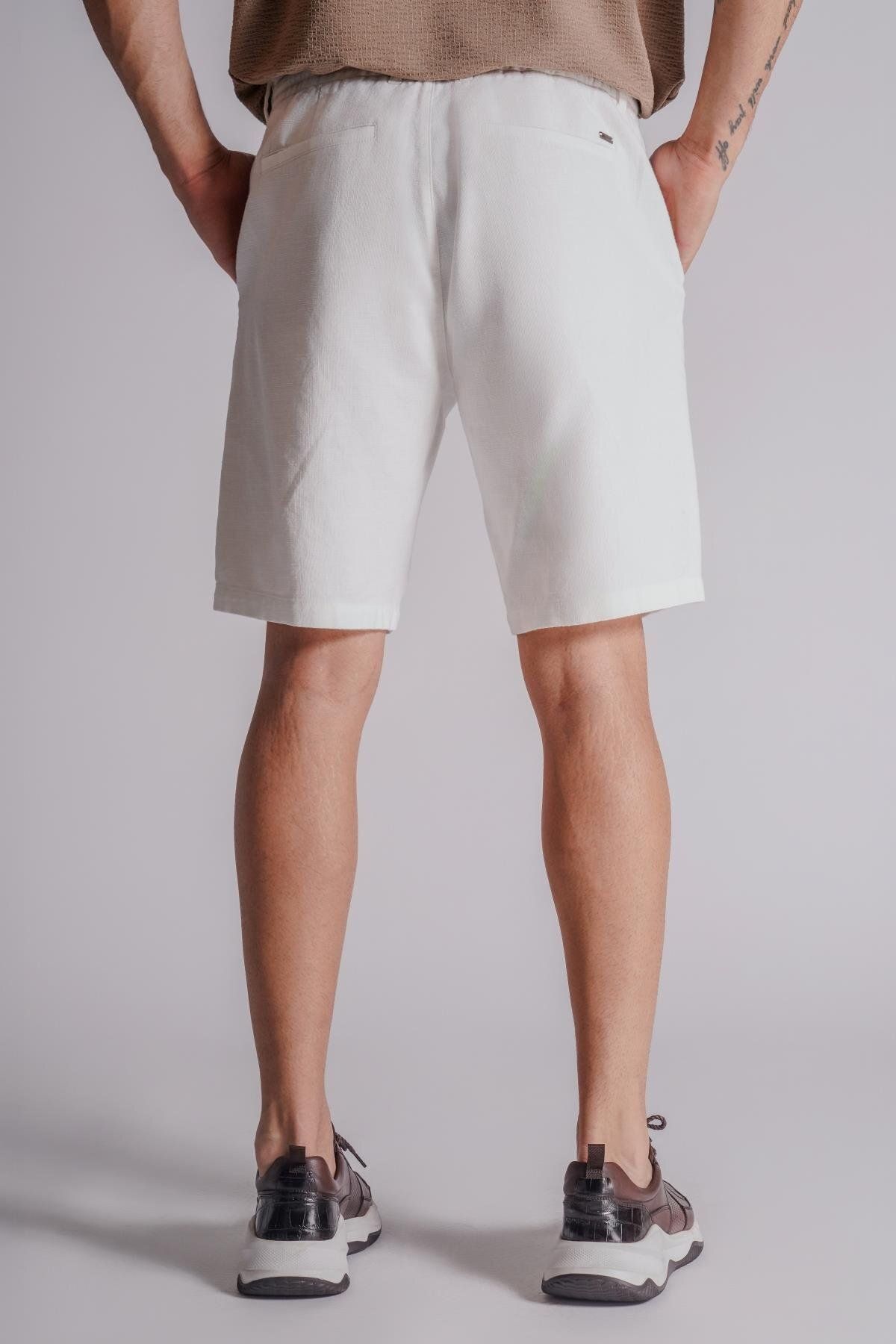 BRACCAS-Men's Linen Look Relaxed Fit Chino Shorts - With Side Pockets and Elastic Waist, Ecru 6