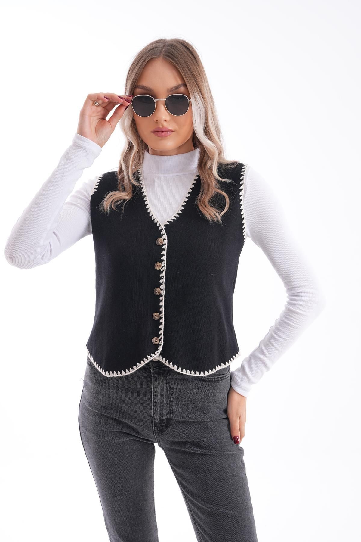 ŞİMAL-Women's Knitwear Knitted Shepherd Vest 245165   - 2