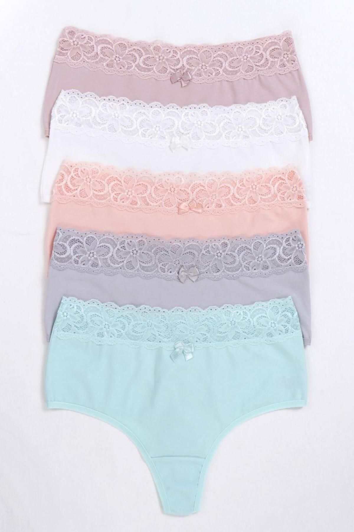 Nicoletta-Women's Panties High Waist Thong Large Size 5 Pack Salmon 4