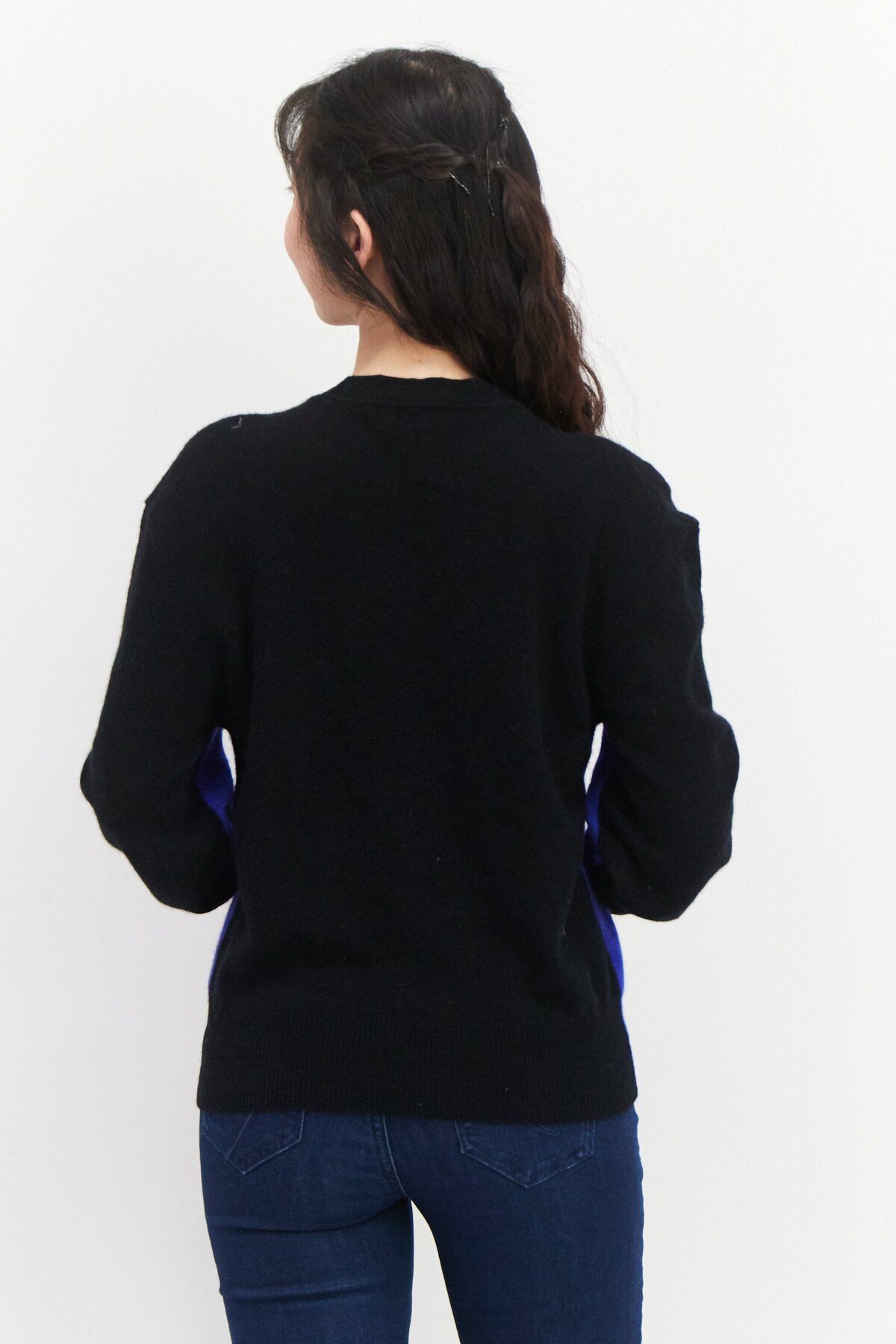 Aqua-Women Crew Neck Textured Sweater, Black/Blue 4