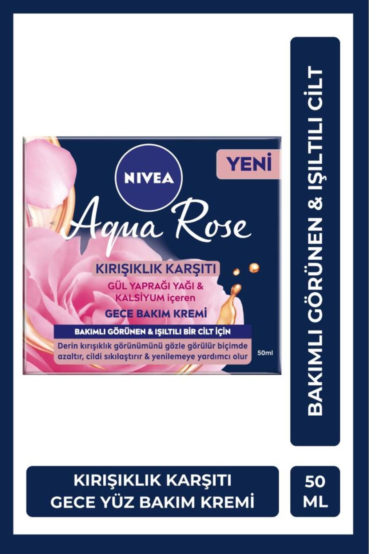 Aqua Rose Kırışıklık Karşıtı Gece Yüz Bakım Kremi 50ml, Kalsiyum, Ince Çizgi Görünümü, Sıkı Cilt