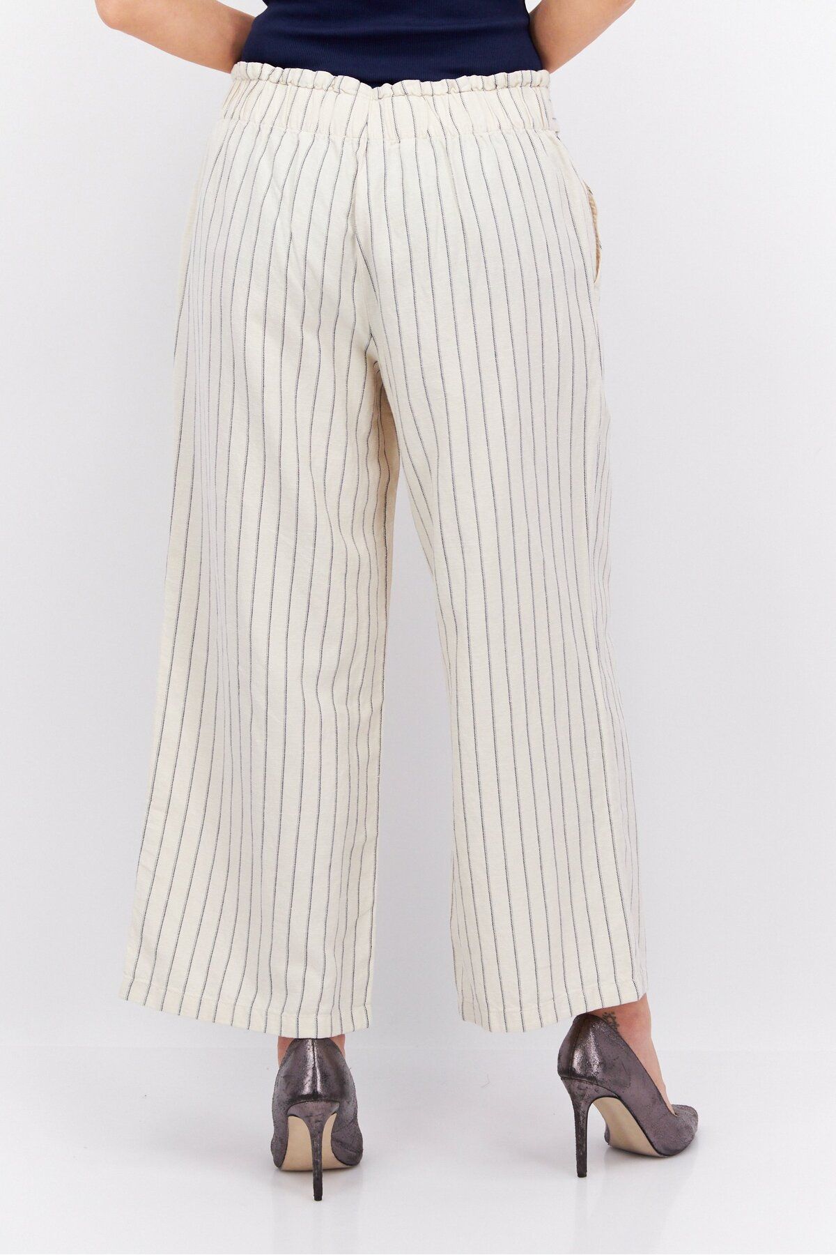 Esprit-Women Regular Fit Stripe Wide Leg Pant, Off White 2