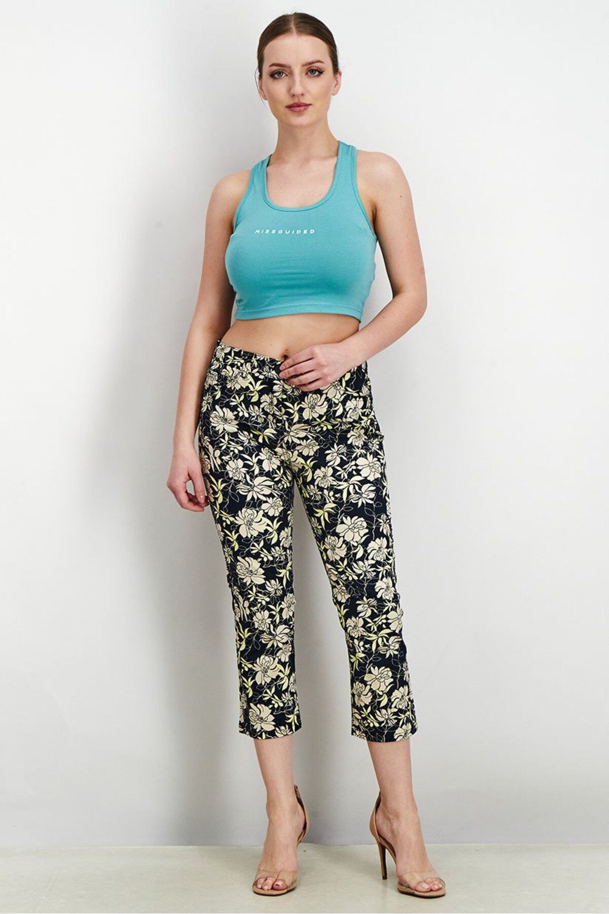 Esprit-Women Skinny Fit Stretchable Floral Pants, Navy Combo 3